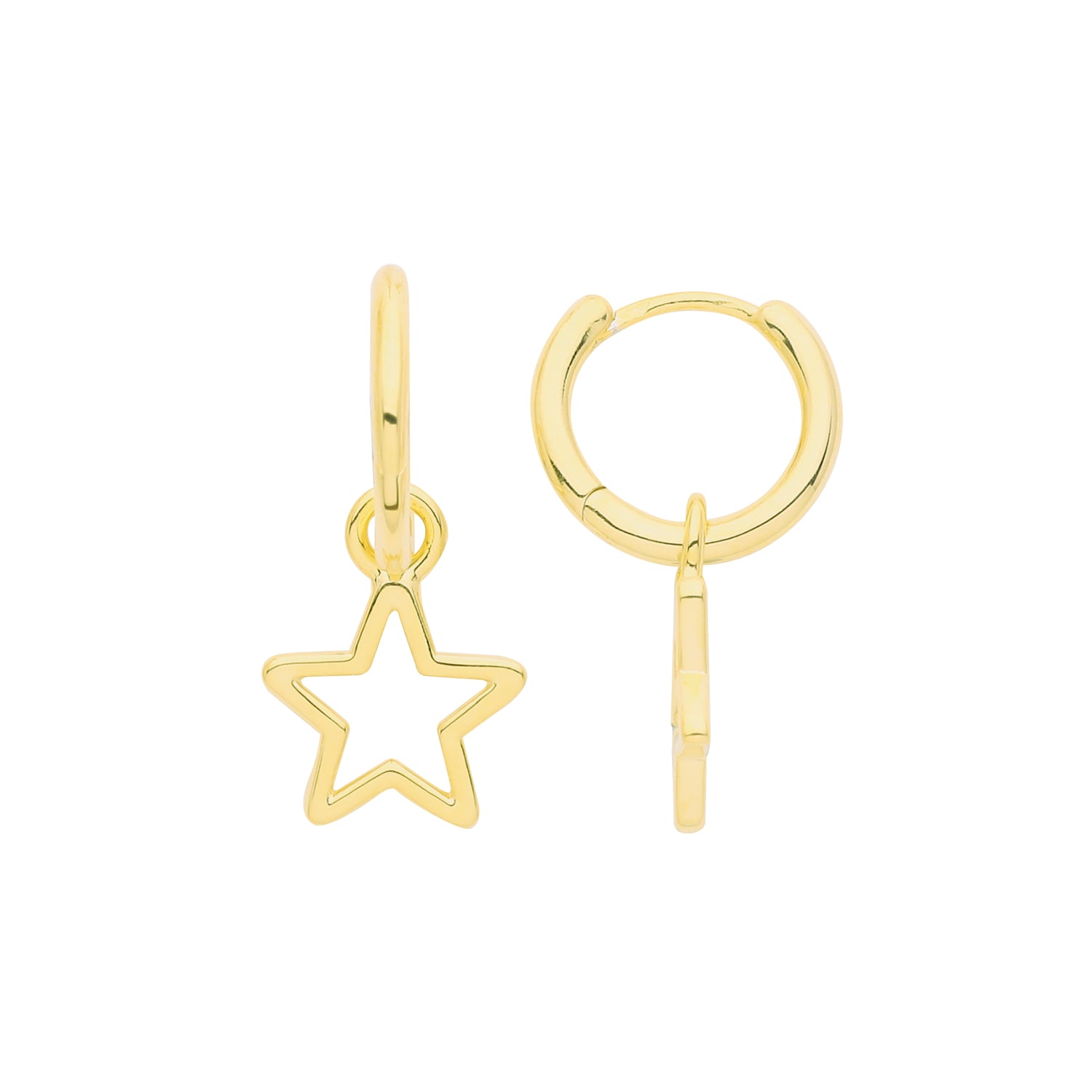 SILVER YELLOW GOLD PLATED START CHARM ON HOOPS