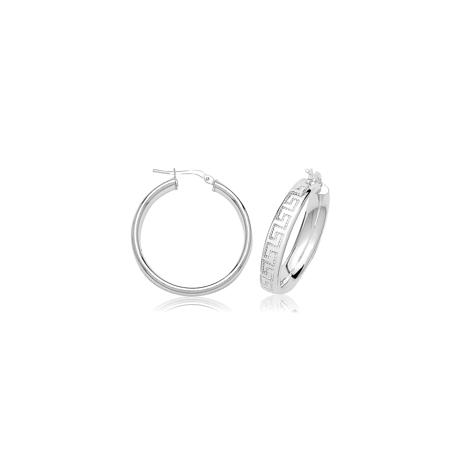 SILVER  GREEK DESIGN HOOP EARRINGS