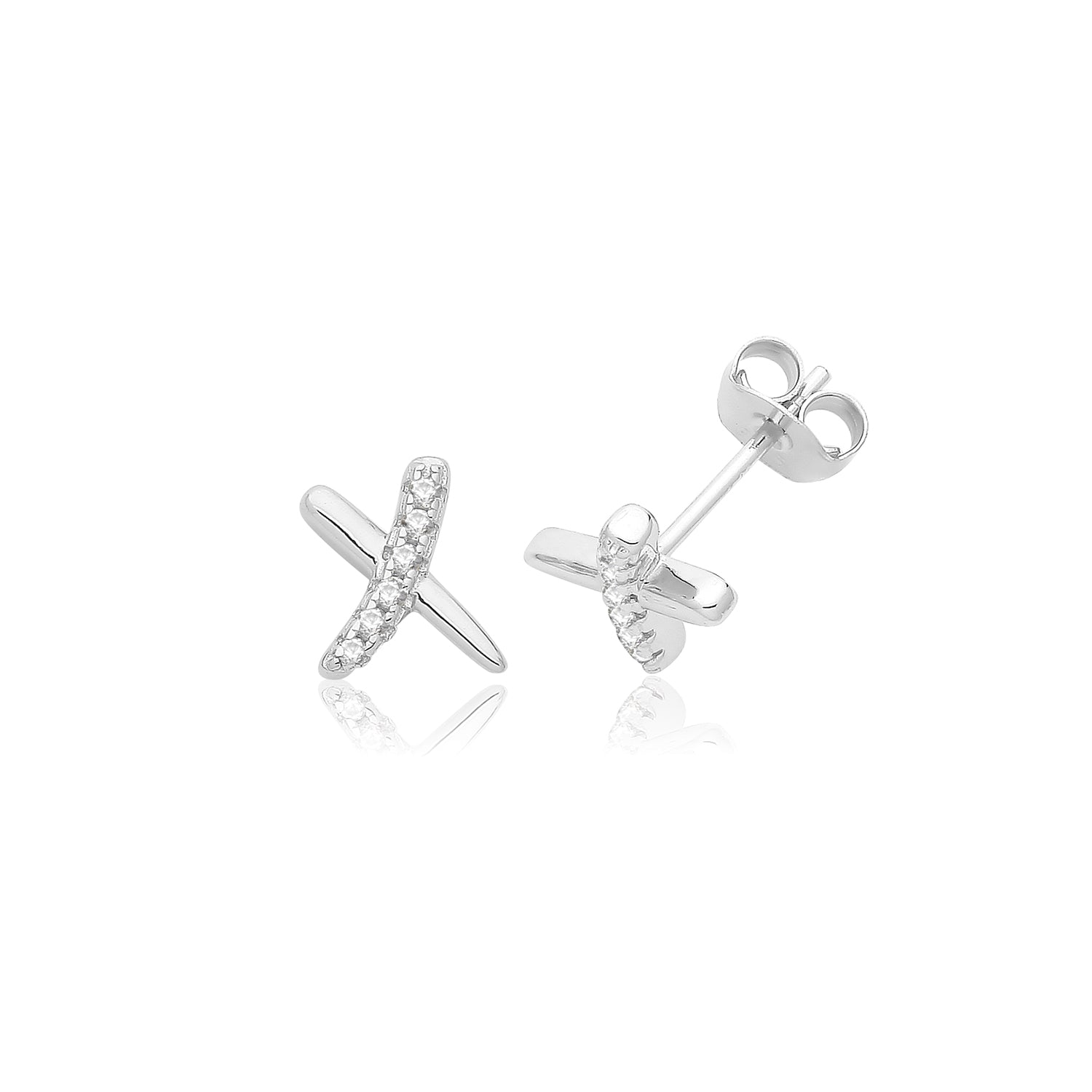 SILVER RHODIUM PLATED CZ KISS STUDS