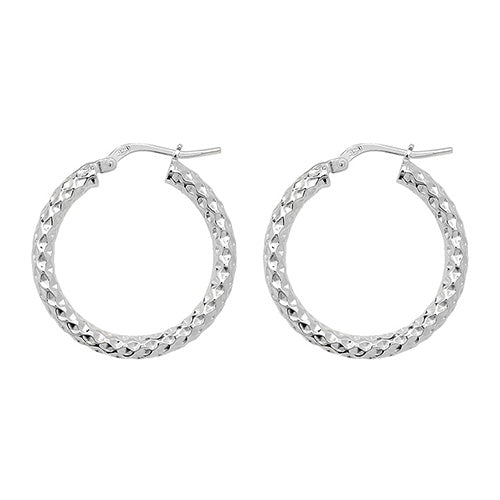 SILVER 20MM DIA CUT HOOP EARRINGS