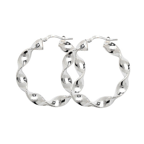 SILVER 25MM PLAIN TWISTED HOOP EARRINGS