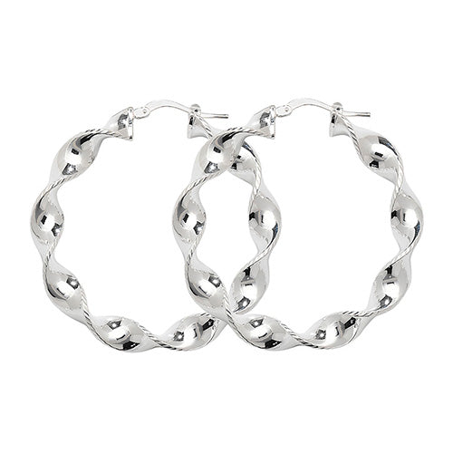 SILVER 30MM PLAIN TWISTED HOOP EARRINGS