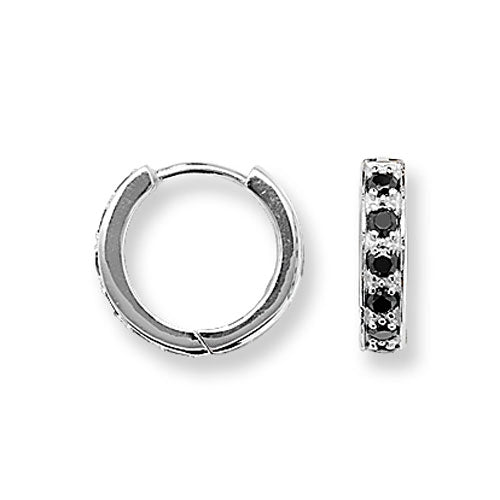 SILVER HINGED BLACK CZ EARRINGS
