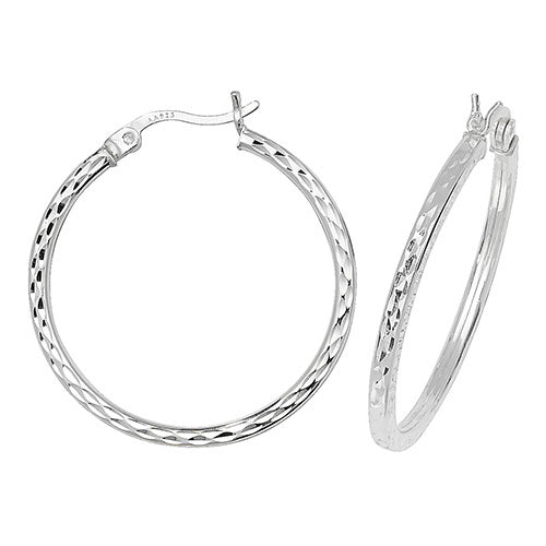 SILVER 25MM DIA CUT HOOP EARRINGS