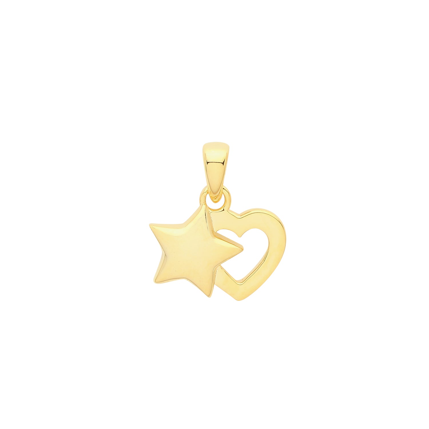SILVER YELLOW GOLD PLATED HEART AND STAR PENDANT