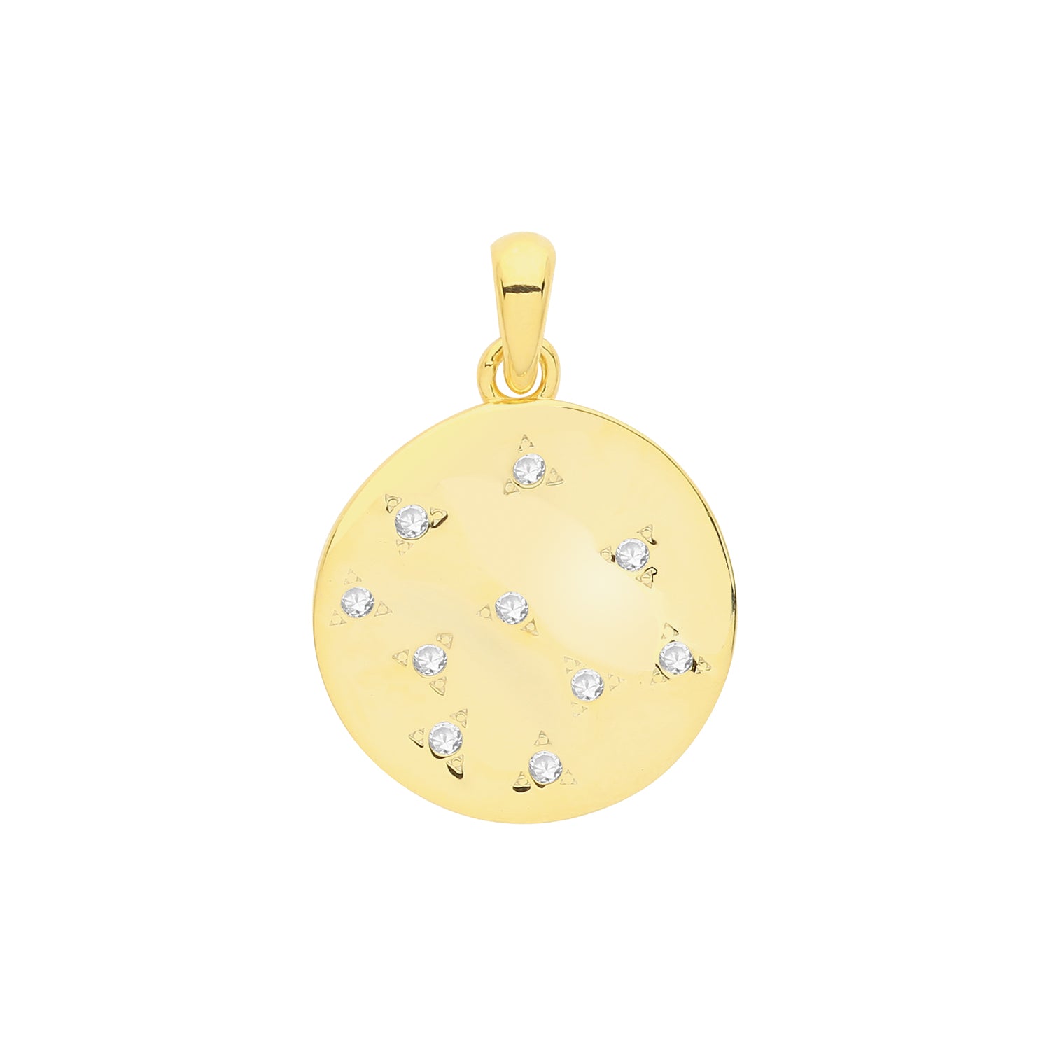 SILVER YELLOW GOLD PLATED CZ SET DISC PENDANT