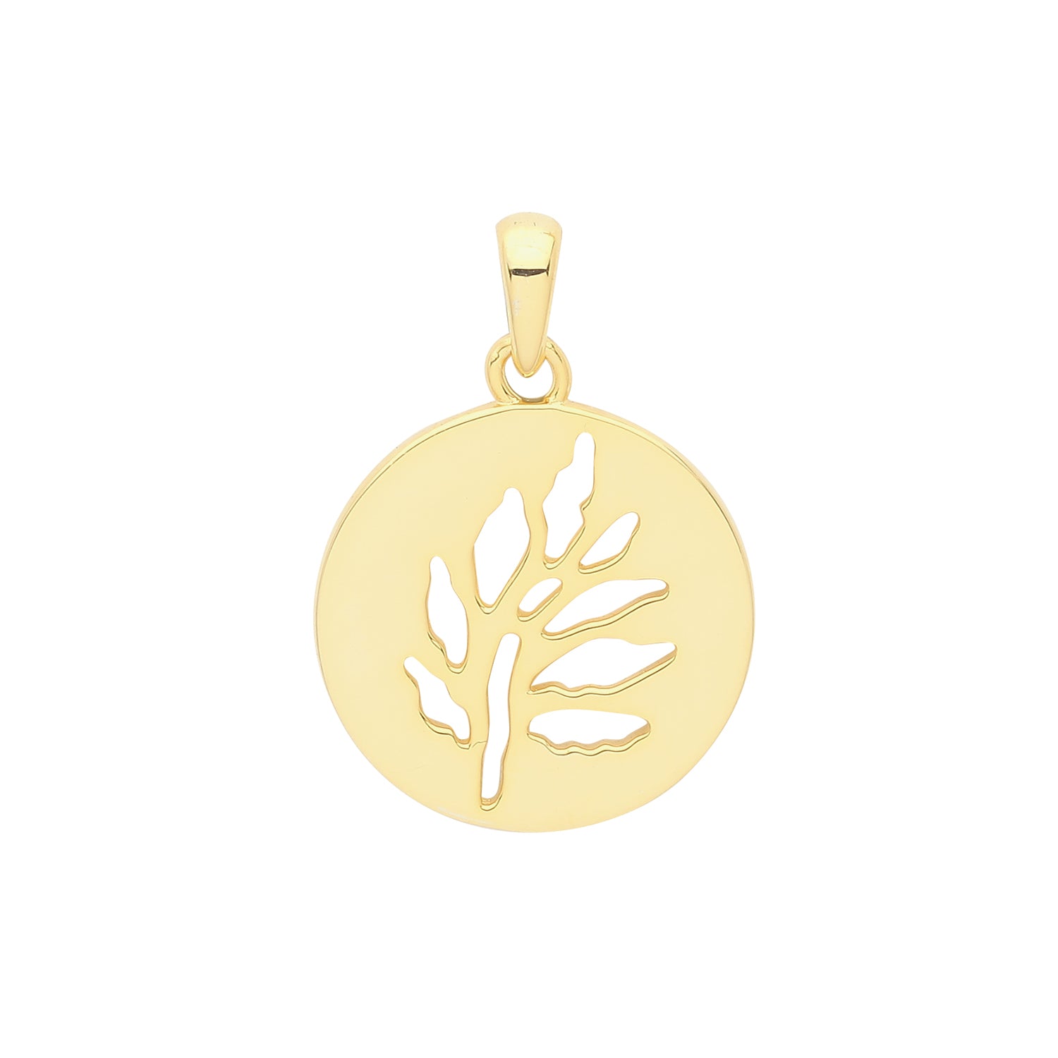 SILVER YELLOW GOLD PLATED LEAF CUT OUT DISC PENDANT