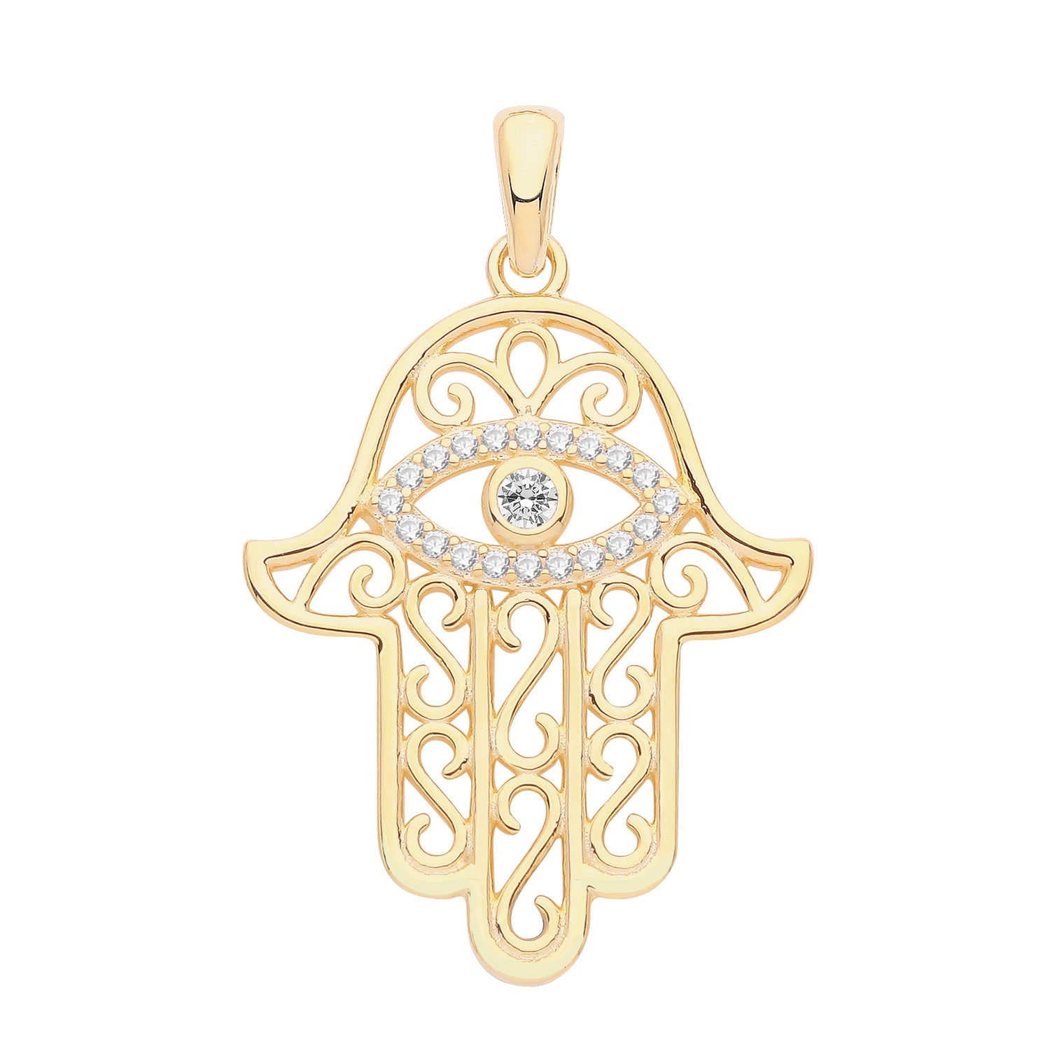 SILVER YELLOW GOLD PLATED CZ SET HAMSA PENDANT