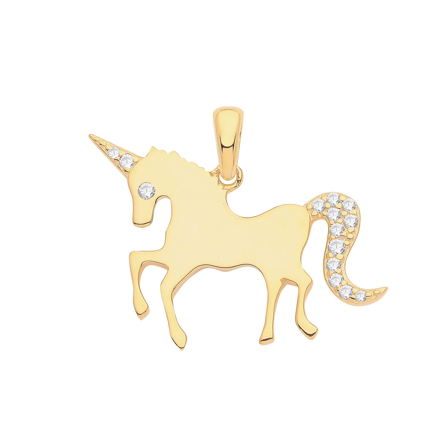 SILVER YELLOW GOLD PLATED CZ UNICORN PENDANT