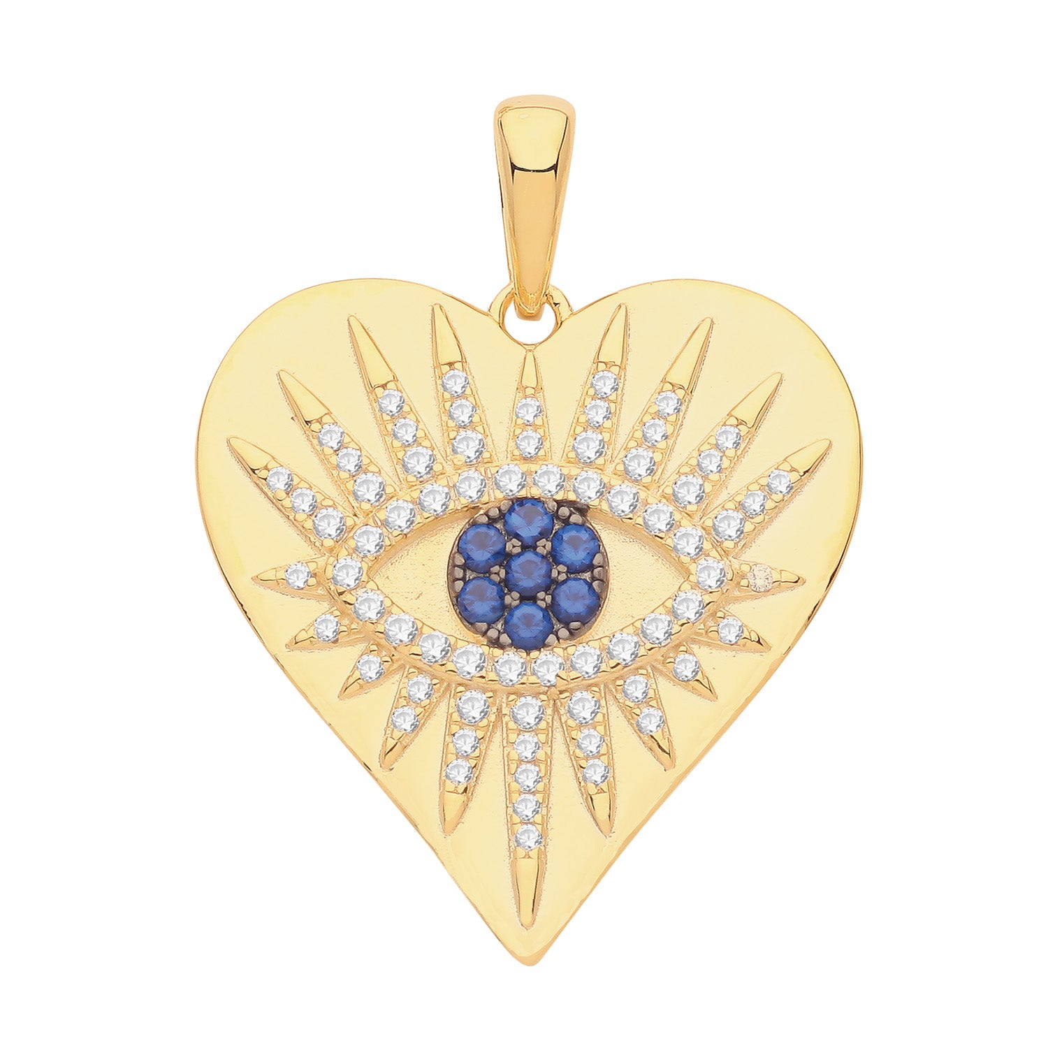 SILVER YELLOW GOLD PLATED CZ EVIL EYE HEART PENDANT