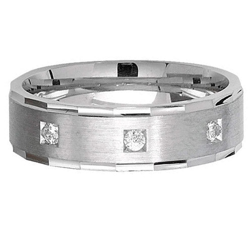SILVER 6MM SATIN DC EDGE & 3 CZ WED BAND
