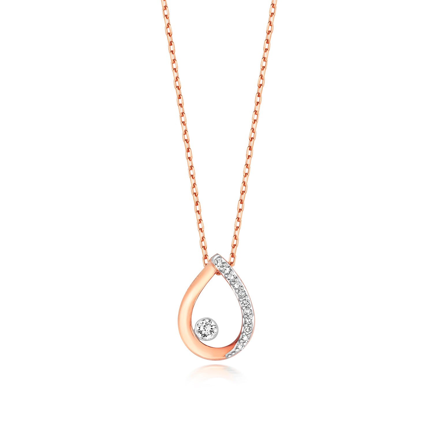 DIAMOND PEAR SHAPE NECKLACE IN 9CT ROSE GOLD