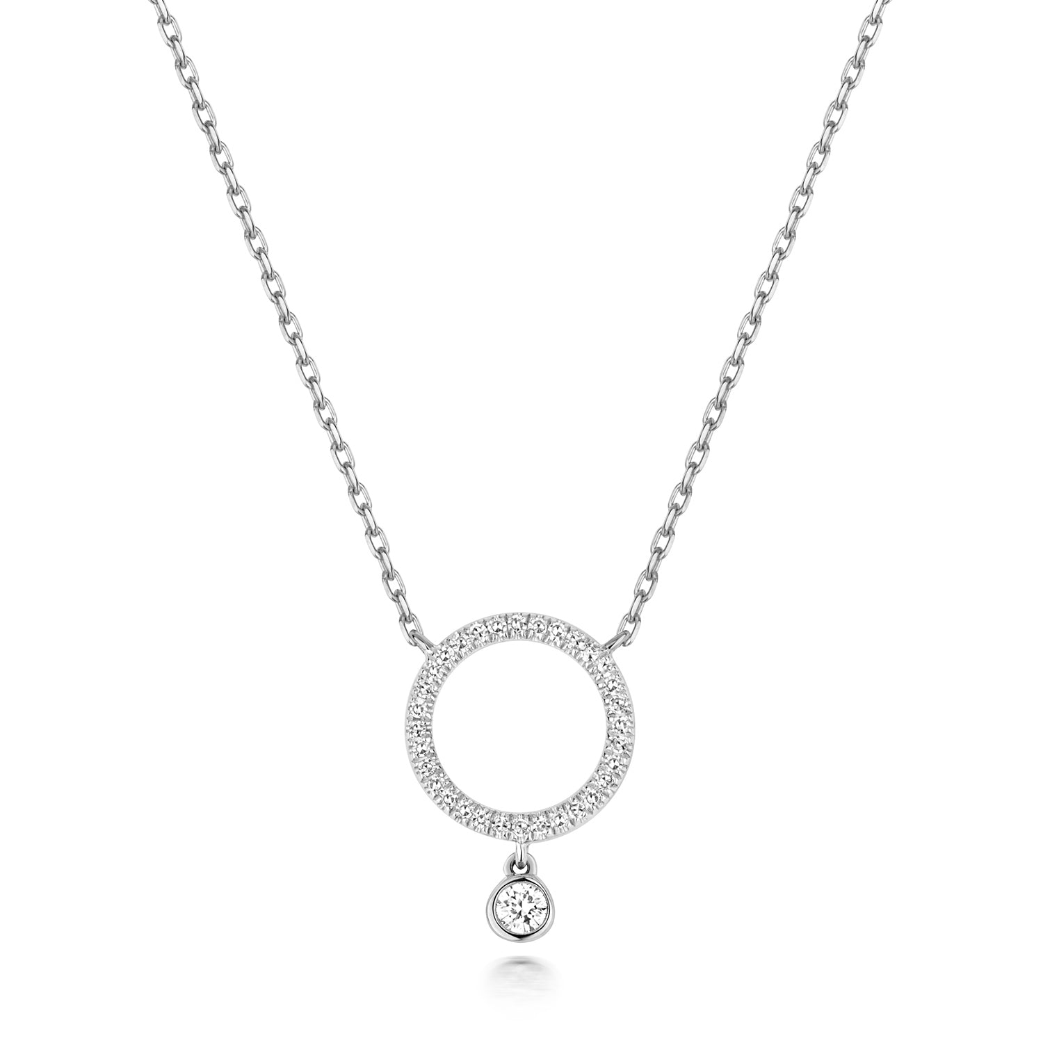 DIAMOND CIRCLE WITH DROP NECKLACE IN 9CT WHITE GOLD