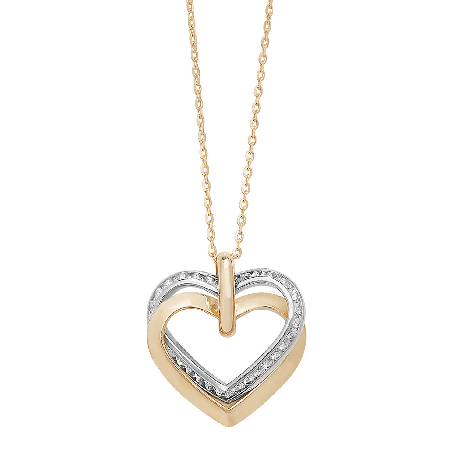 9CT GOLD CZ 2 TONE ENTWINED HEART NECKLET