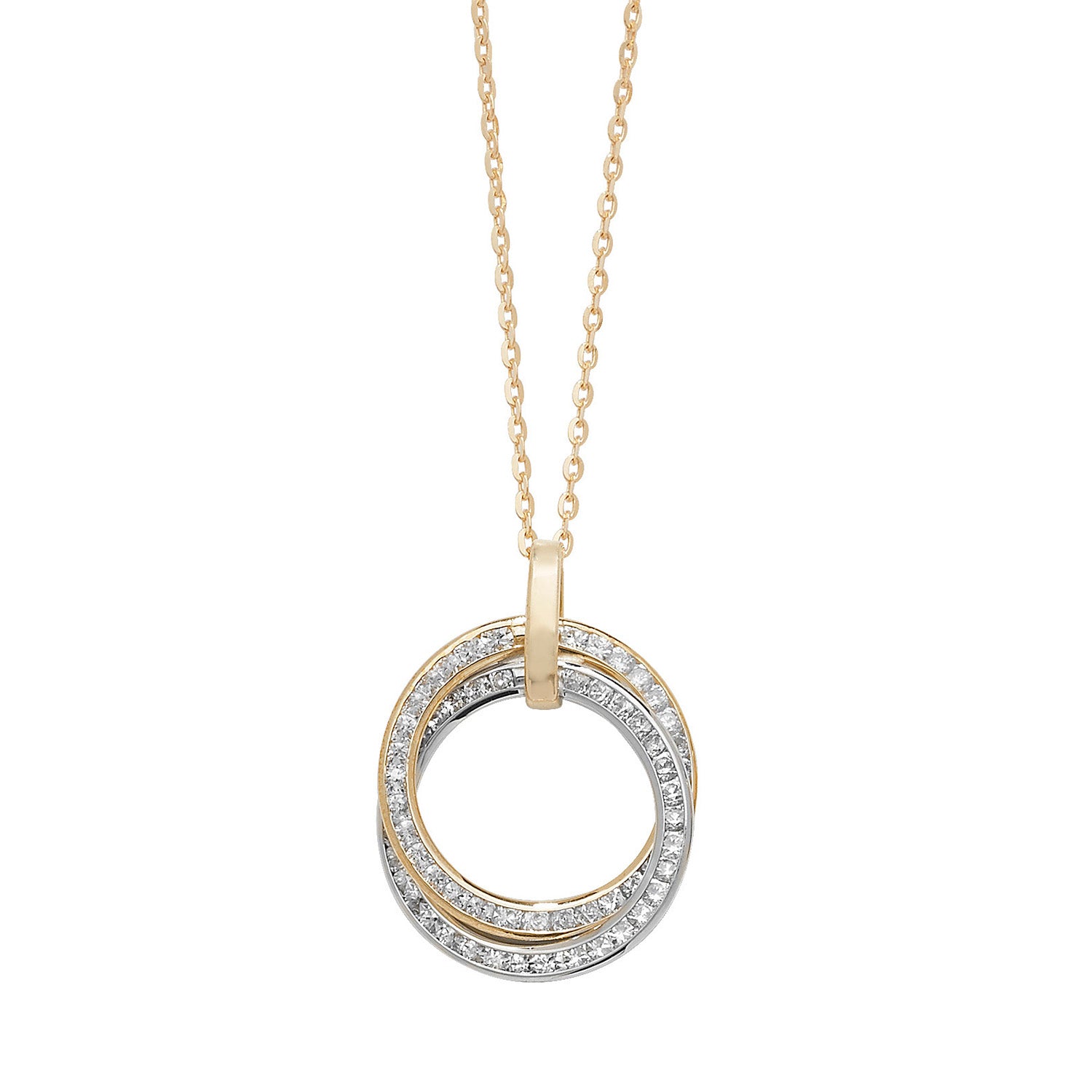 9CT GOLD CZ 2 TONE ENTWINED CIRCLES NECKLET