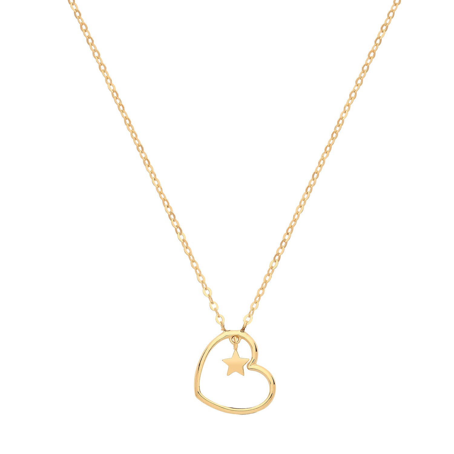 9CT GOLD HEART WITH DANGLING STAR NECKLET
