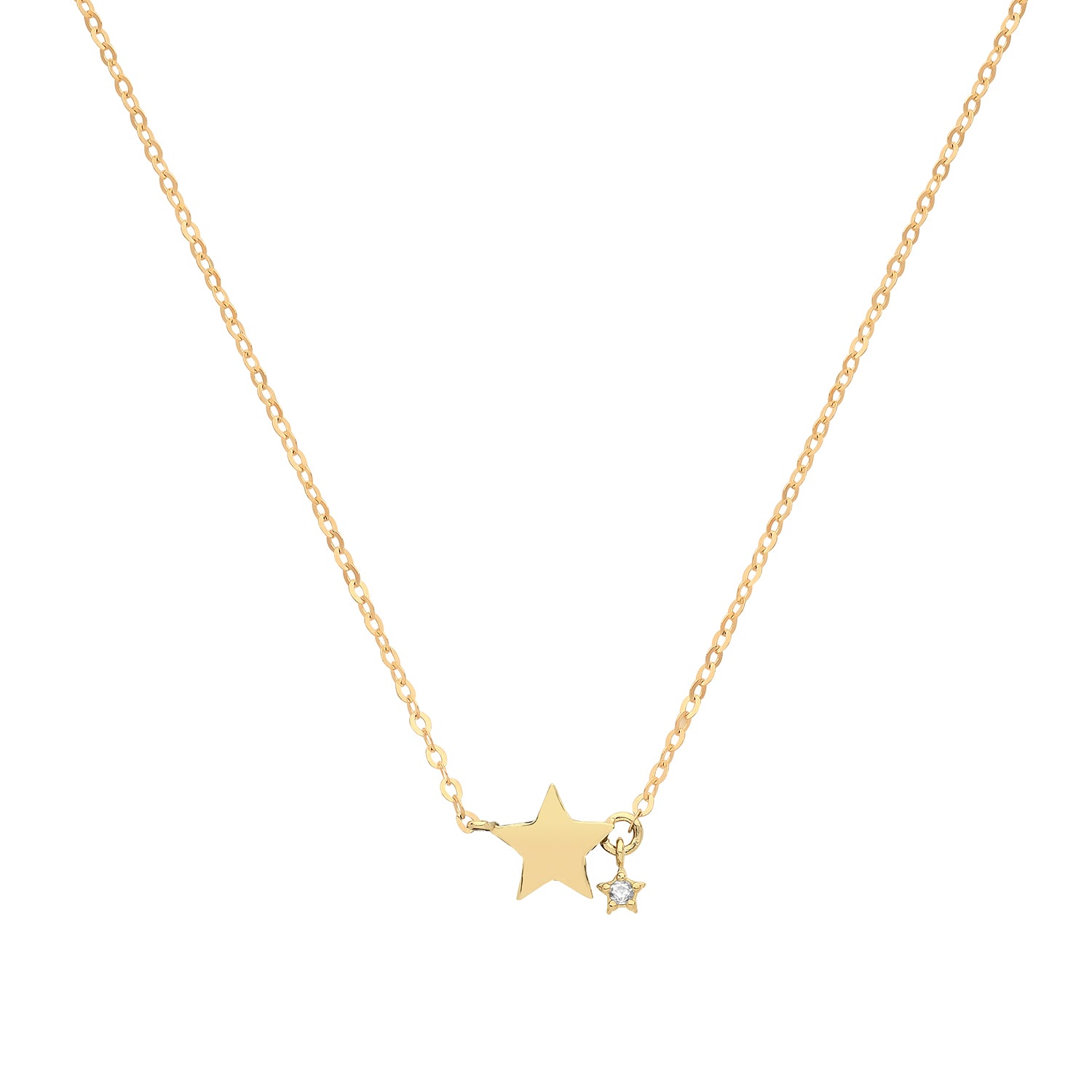 9CT GOLD STAR WITH DANGLING CZ MINI STAR NECKLET