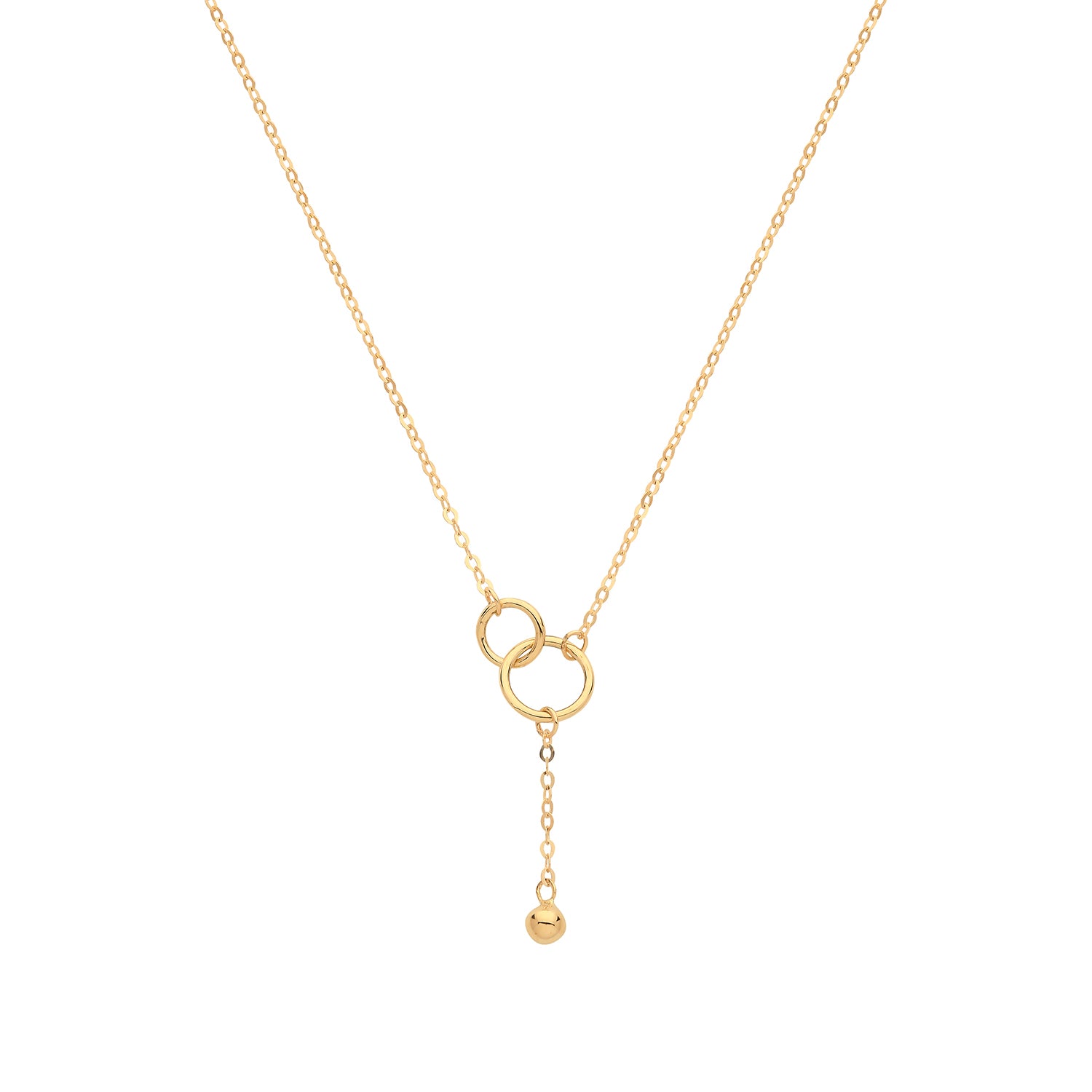 9CT GOLD DOUBLE CIRCLE WITH DROP CHAIN NECKLET