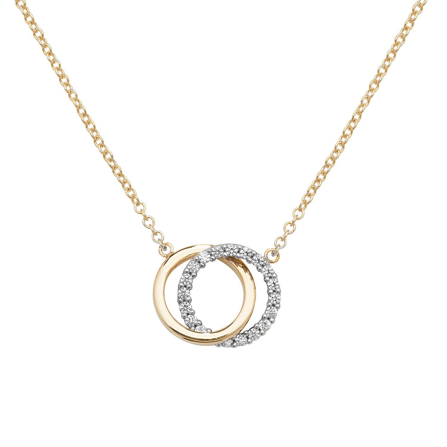 9CT GOLD CZ AND PLAIN ENTWINED OPEN CIRCLE NECKLET