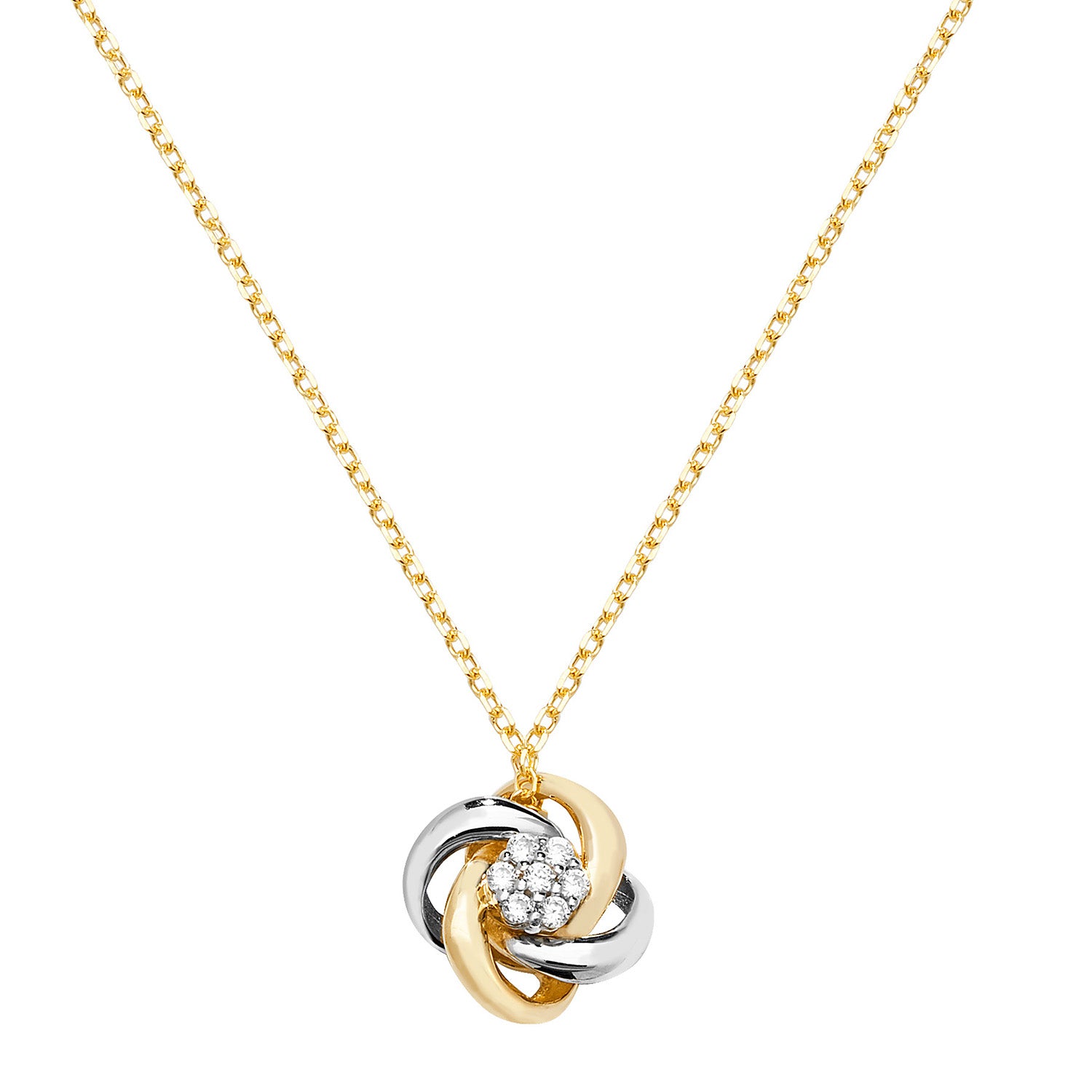 9CT GOLD CZ SET 2 TONE KNOT NECKLET