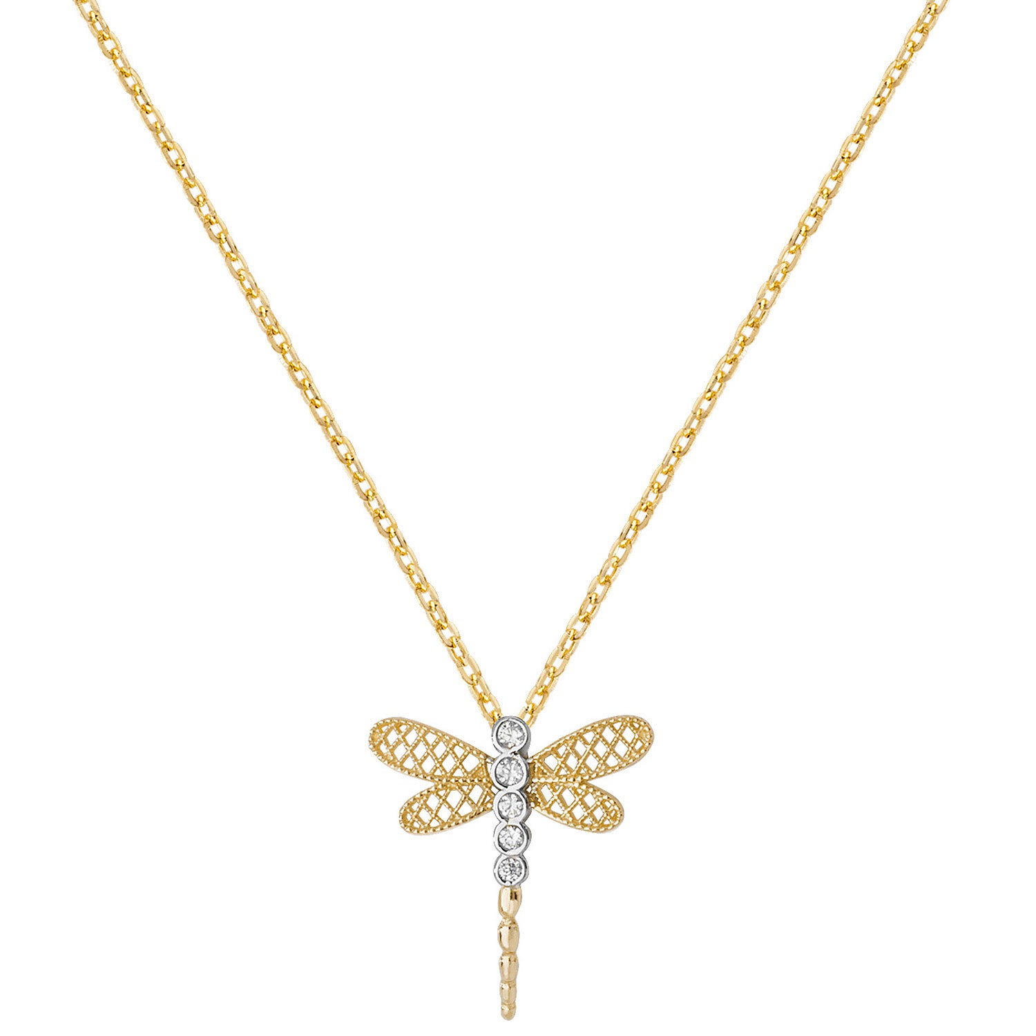 9CT GOLD CZ 2 TONE DRAGONFLY NECKLET