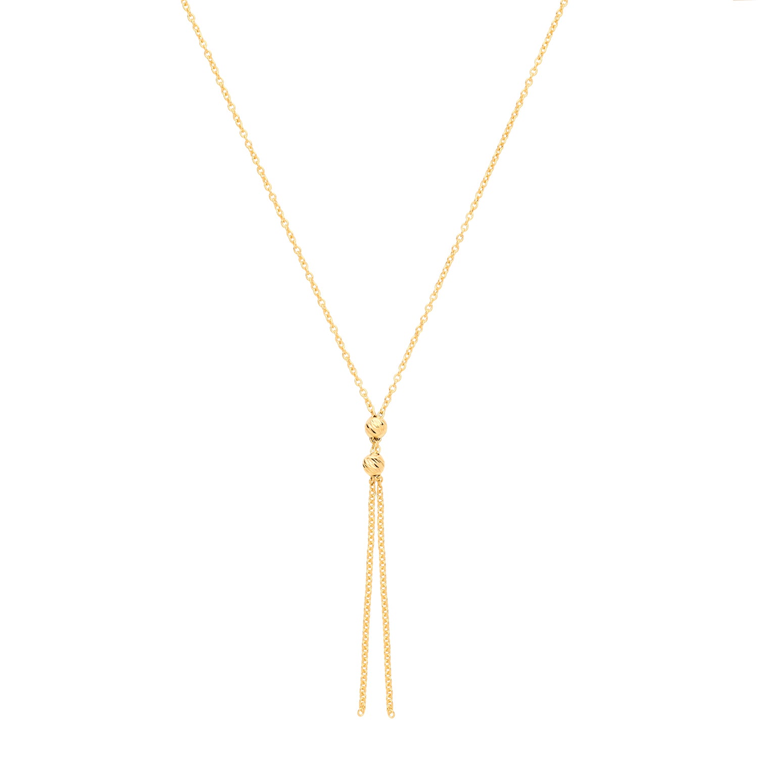 9CT GOLD DOUBLE BEAD AND TASSEL NECKLET