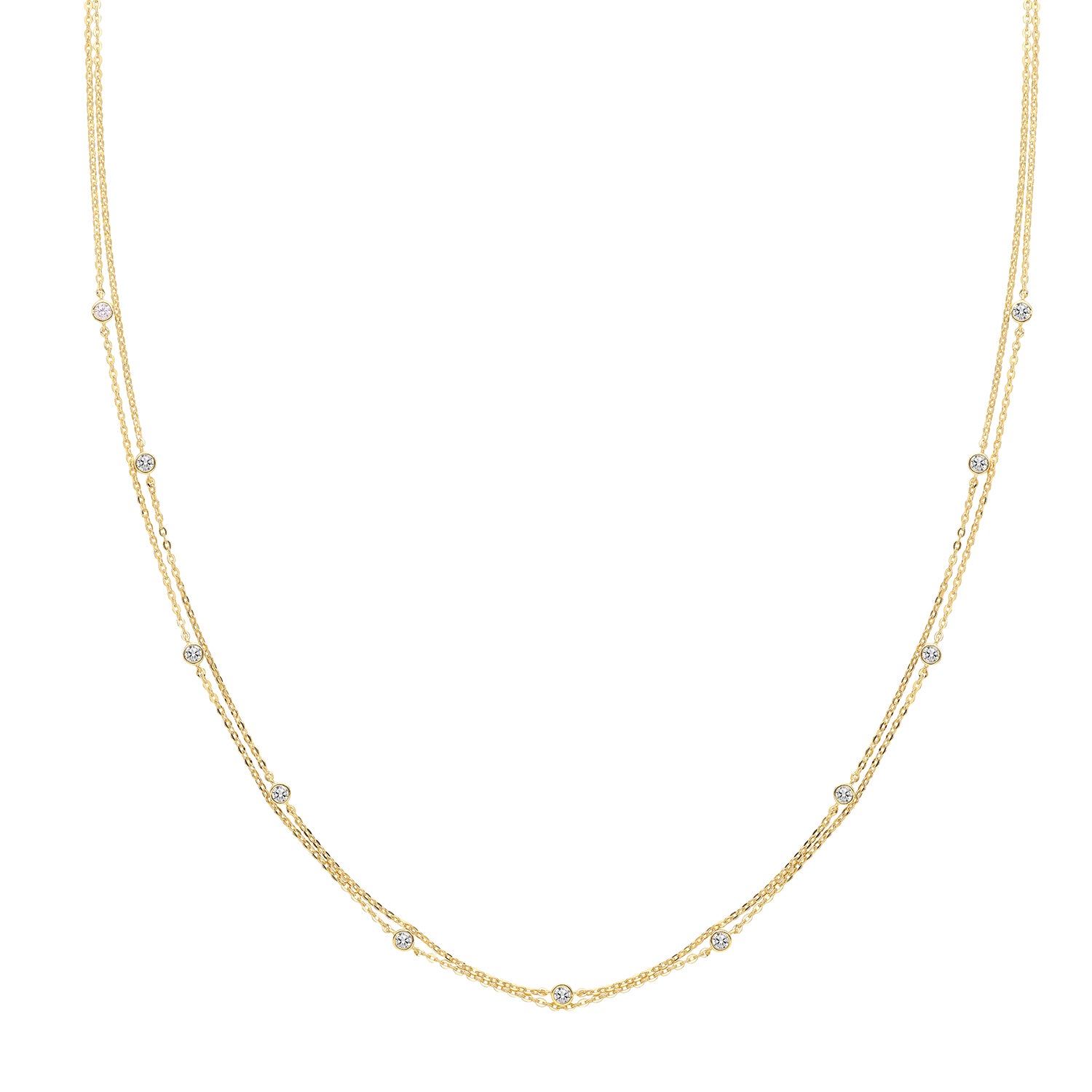 9CT GOLD CZ STONE SET DOUBLE CHAIN NECKLET