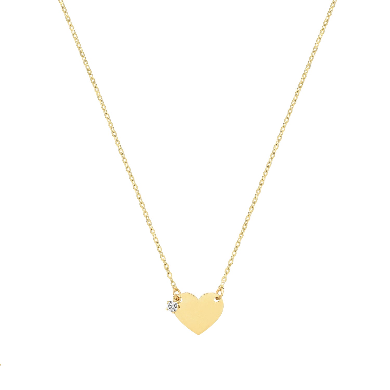 9CT GOLD PLAIN HEART WITH SINGLE CZ NECKLET