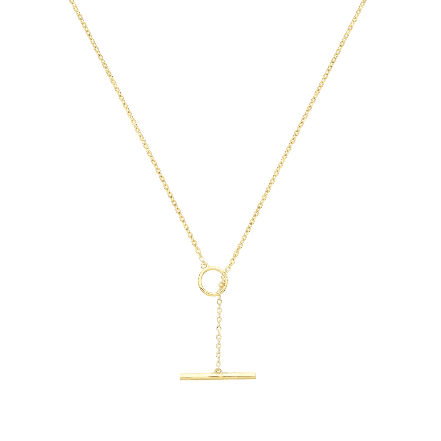 9CT GOLD CIRCLE AND BAR LARIAT NECKLET