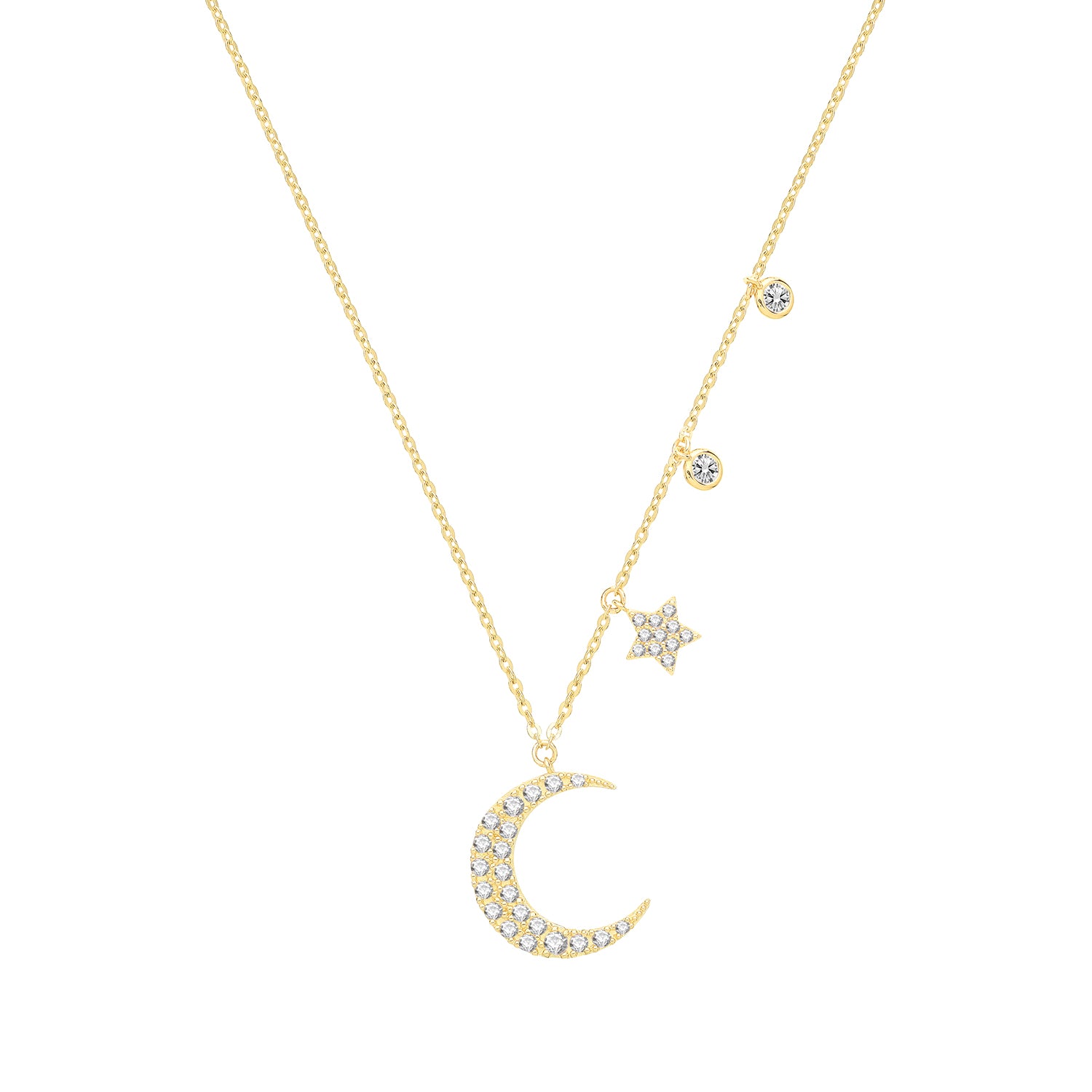 9CT GOLD CZ MOON AND STAR NECKLET