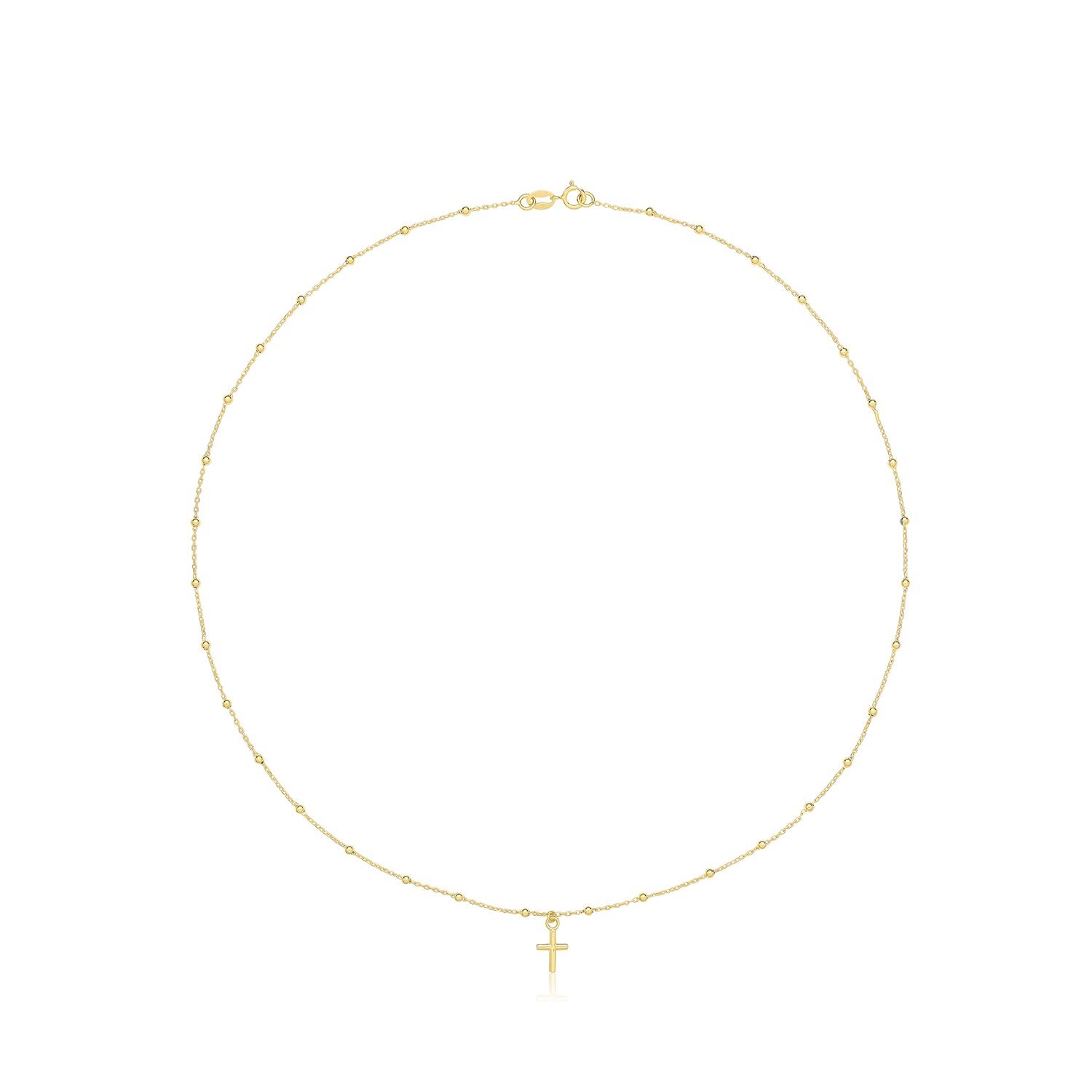 9CT YEL GOLD 16"" BEADED NECKLET WITH CROSS
