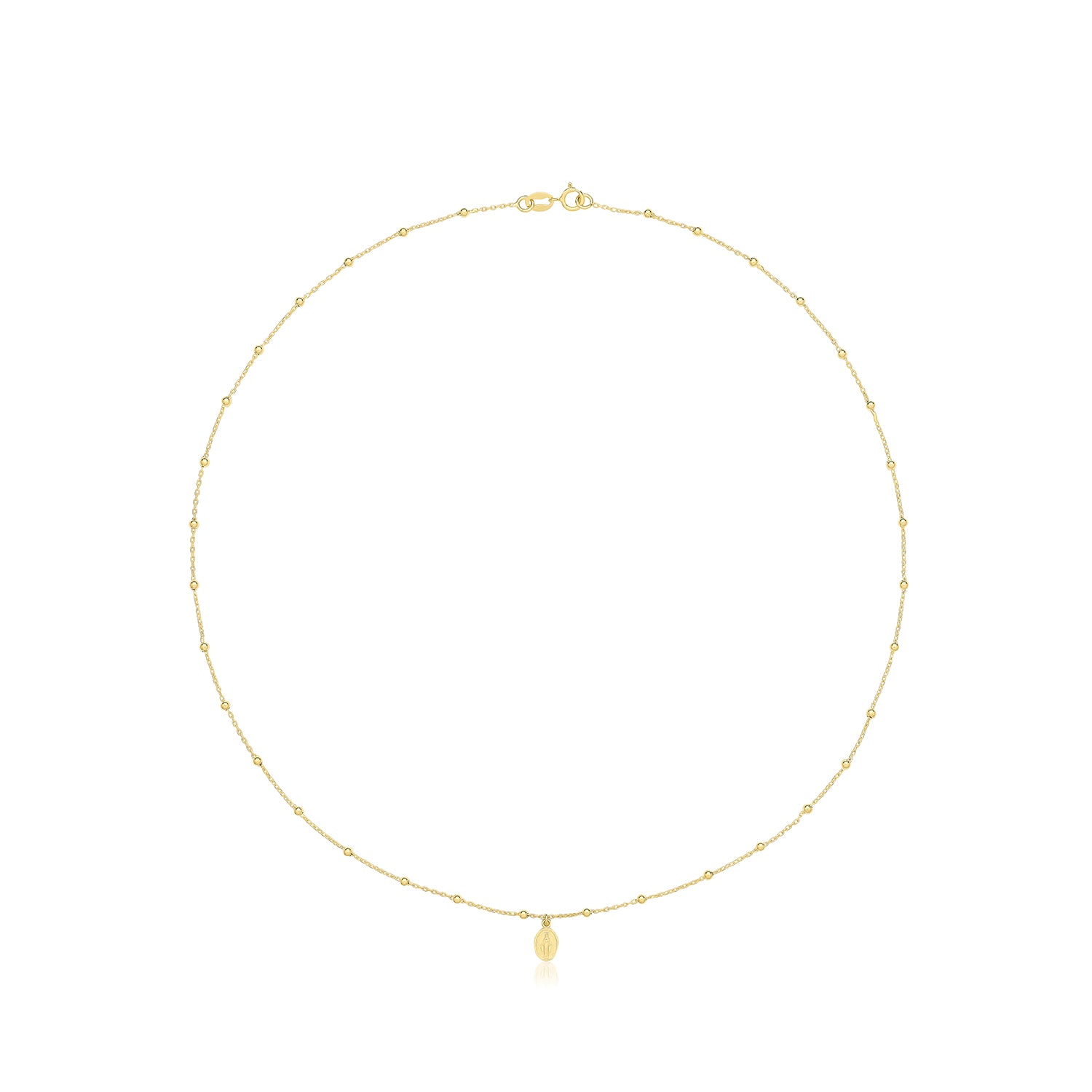 9CT YEL GOLD 16"" BEADED NECKLET WITH MIRACULOUS