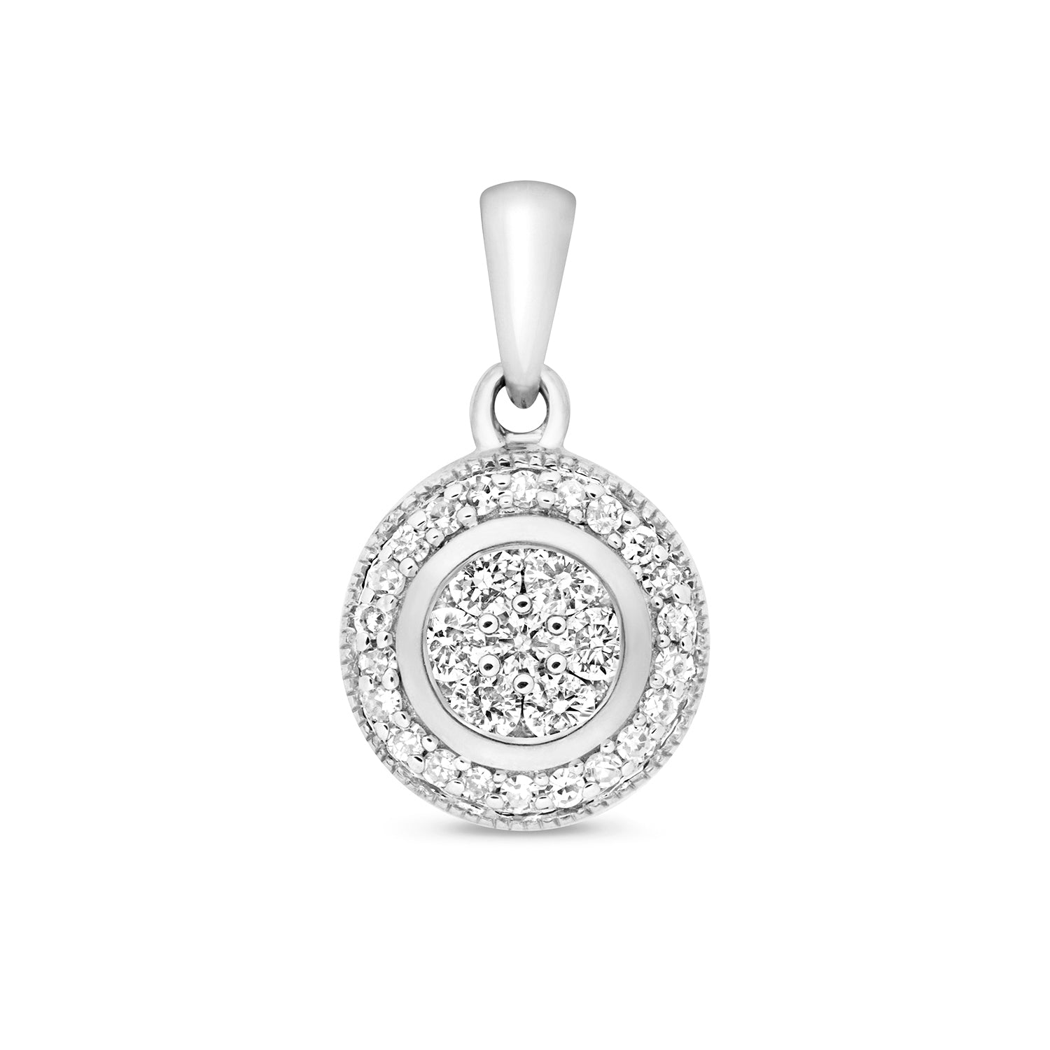 DIAMOND SET AROUND PENDANT IN 9CT WHITE GOLD