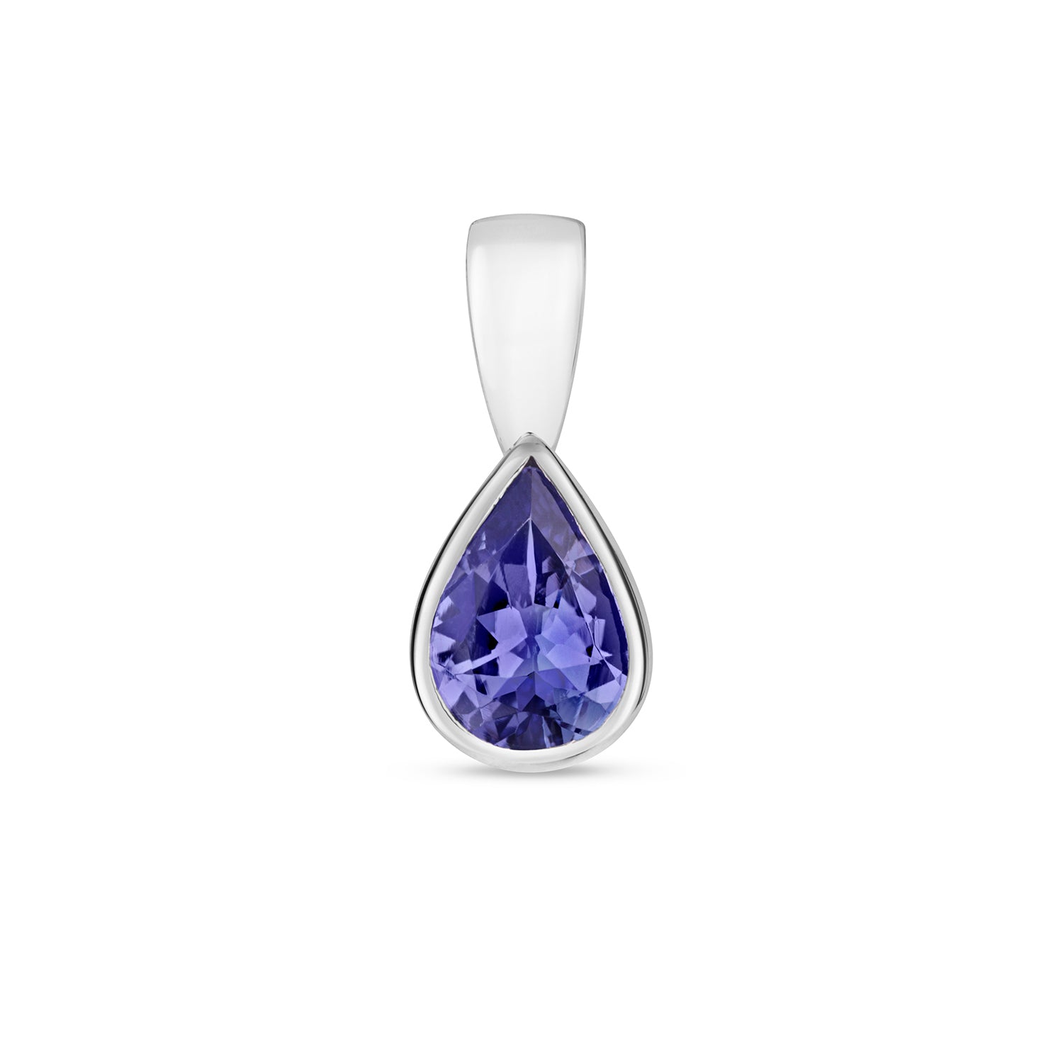 TANZANITE PEAR SHAPE RUBOVER PENDANT IN 9CT WHITE GOLD