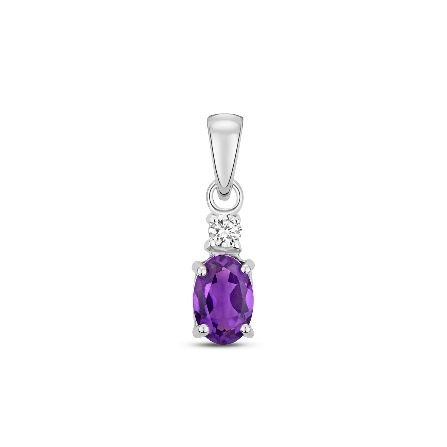 DIAMOND & AMETHYST OVAL CLAW SET PENDANT IN 9CT WHITE GOLD