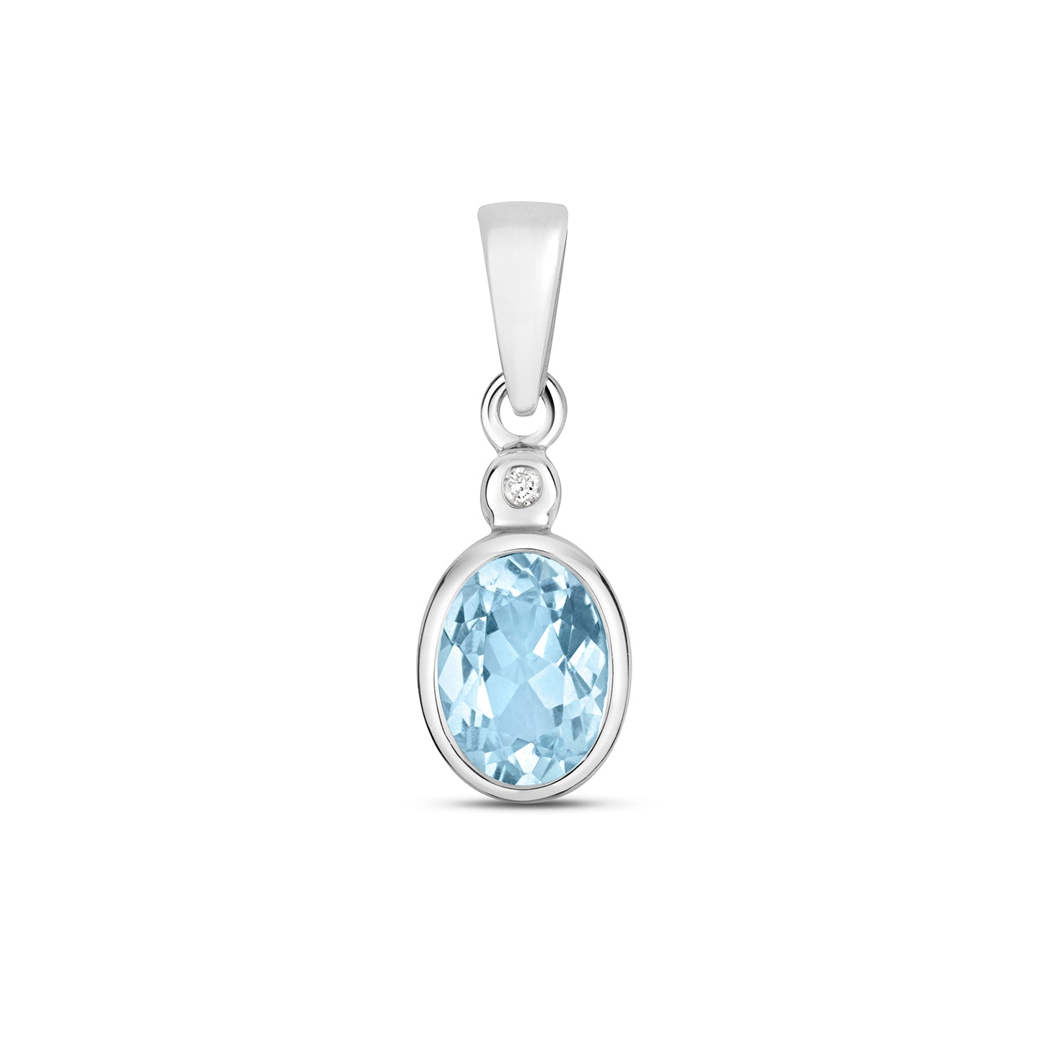 DIAMOND AND AQUAMARINE PENDANT OVAL IN WHITE GOLD