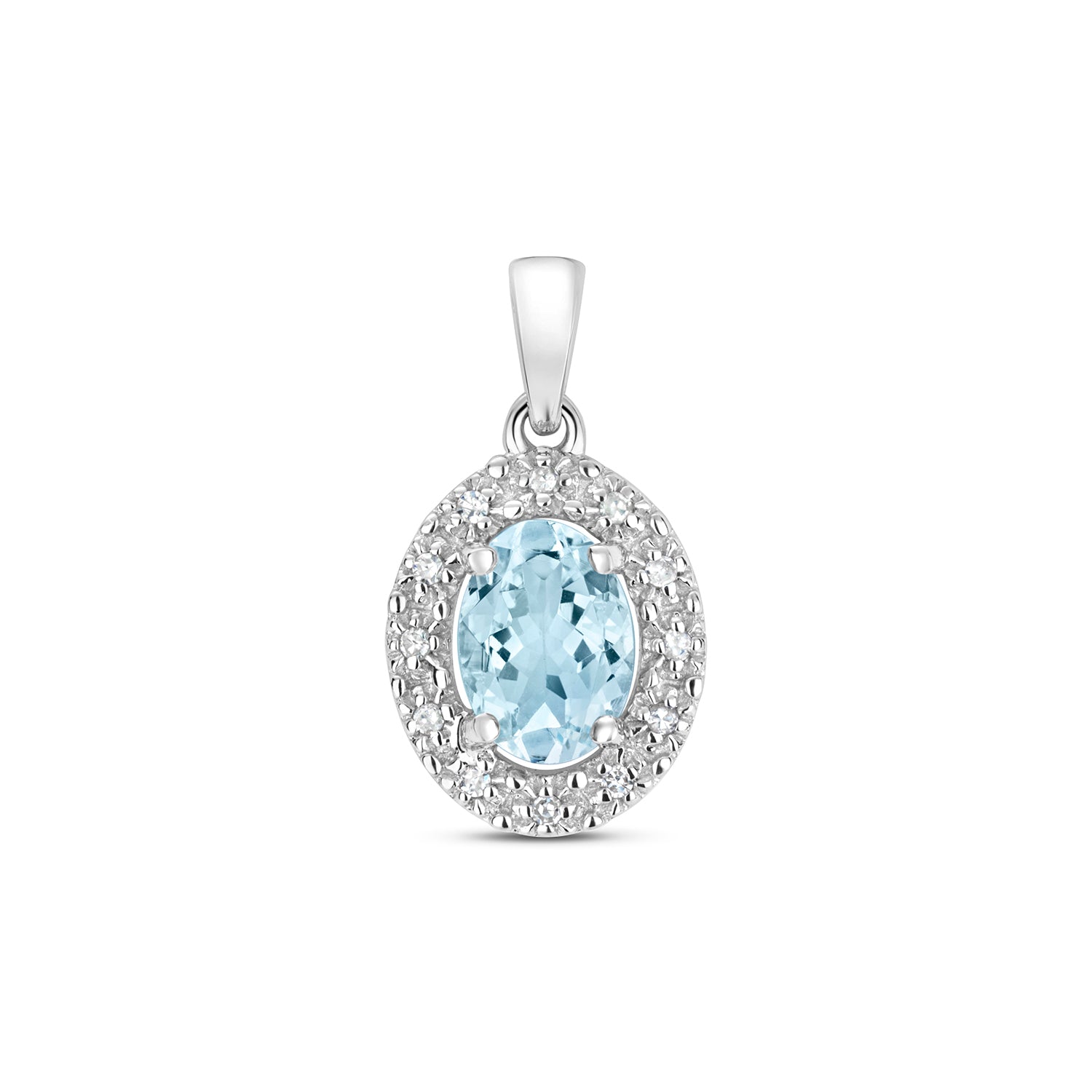 DIAMOND & AQUAMARINE PENDANT IN 9CT WHITE GOLD