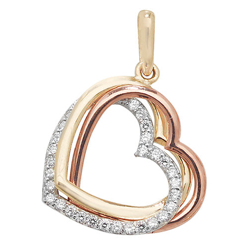 9CT GOLD TRICOLOUR CZ INTERLOCKING HEART PENDANT
