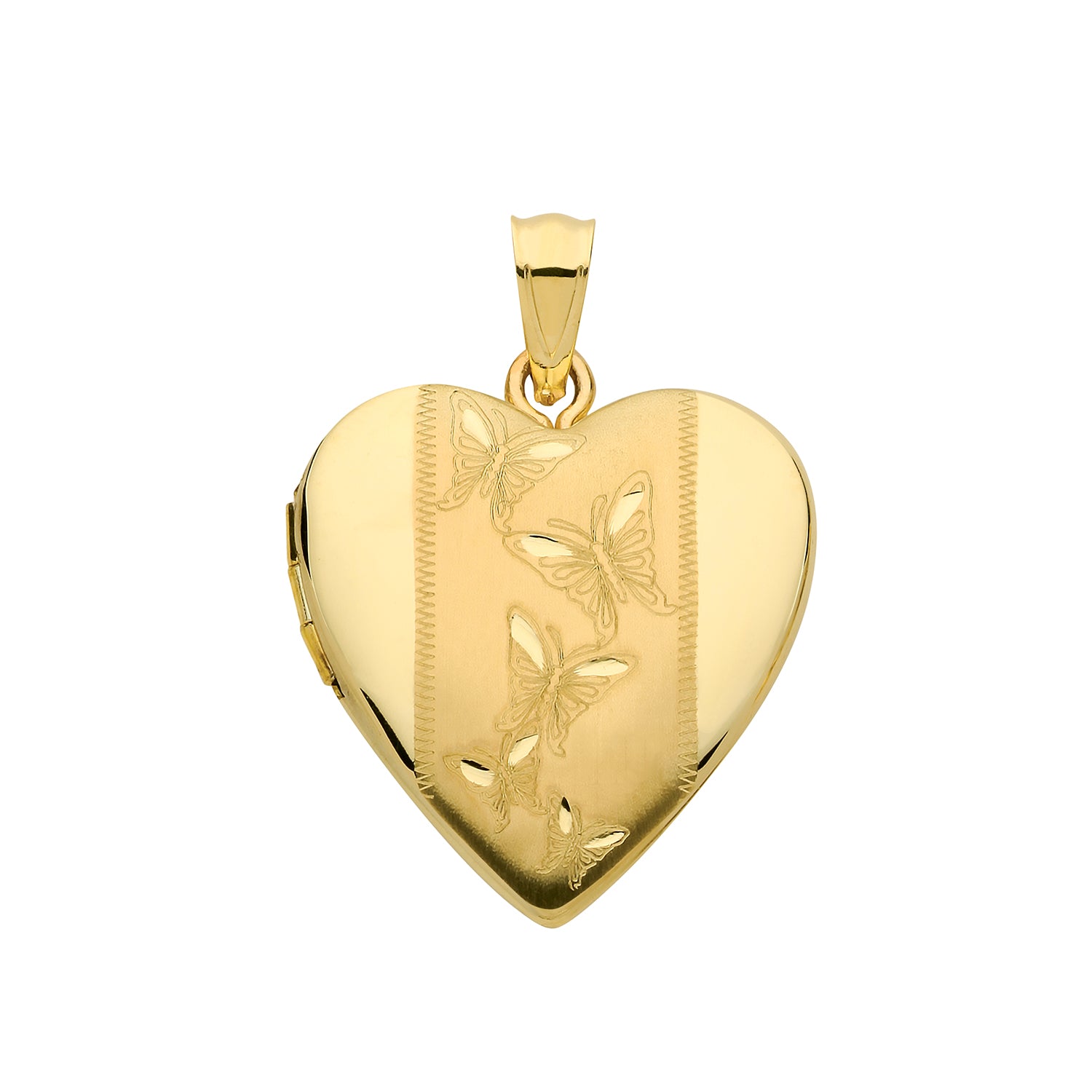 9CT GOLD BUTTERFLY ENGRAVED HEART LOCKET