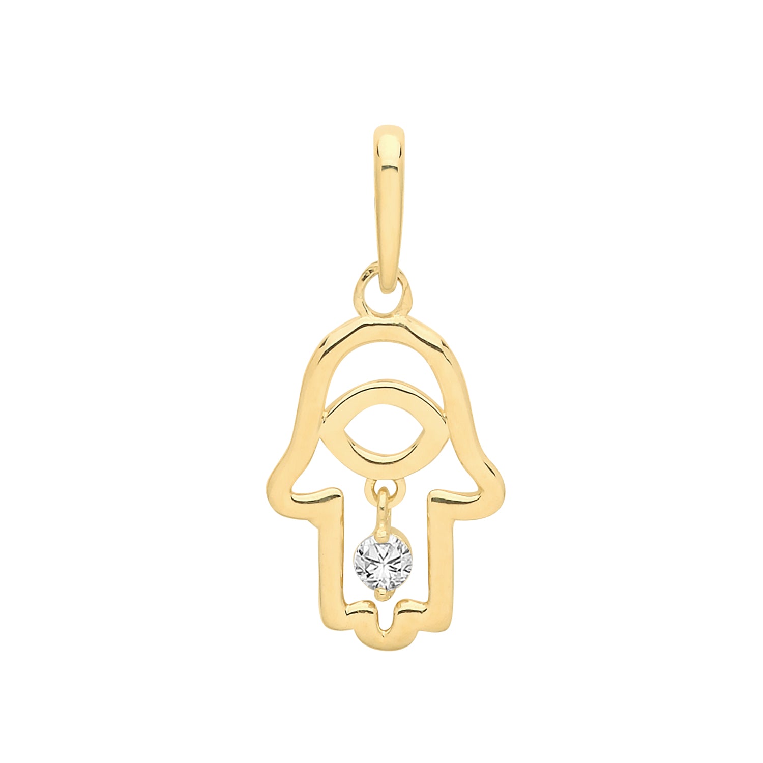 9CT GOLD HAMSA WITH DANGLE CZ PENDANT