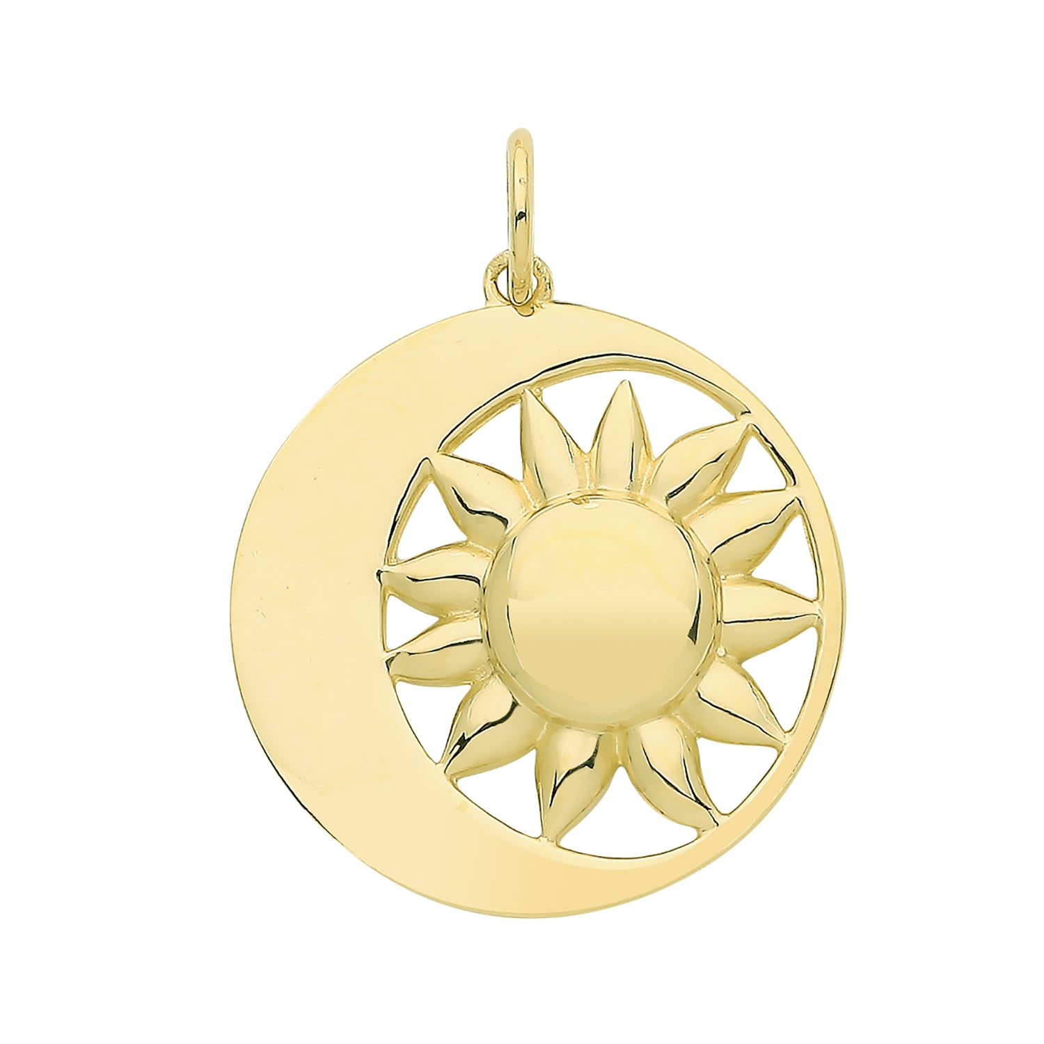 9CT GOLD CRESCENT MOON AND SUN DISC PENDANT