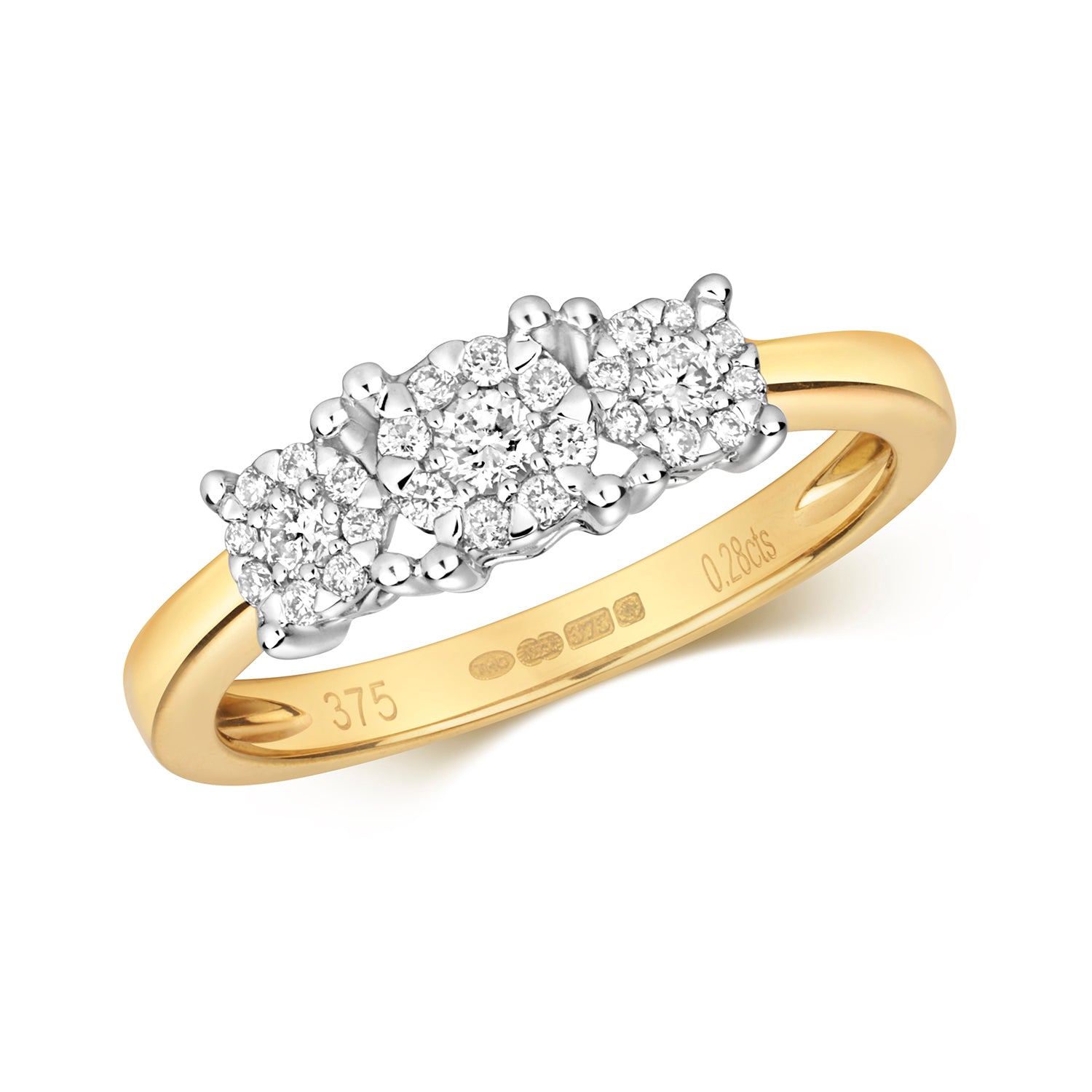 DIAMOND BRILLIANT SET TRILOGY RING IN 9CT GOLD