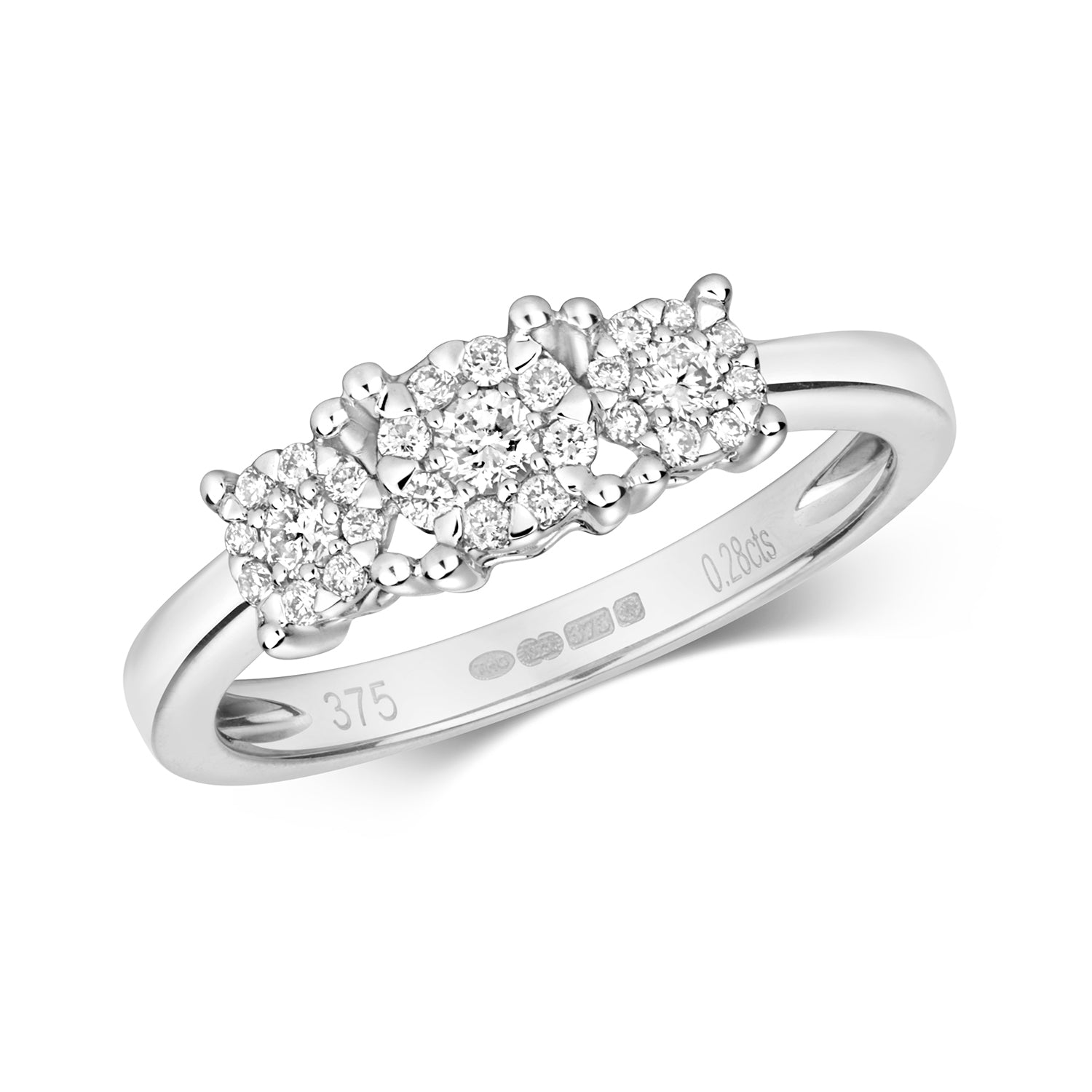 DIAMOND BRILLIANT SET TRILOGY RING IN 9CT WHITE GOLD