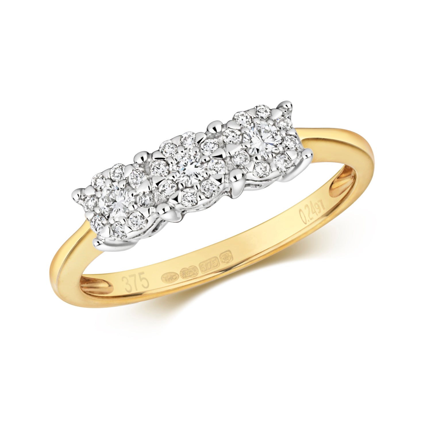 DIAMOND BRILLIANT SET TRILOGY RING IN 9CT GOLD