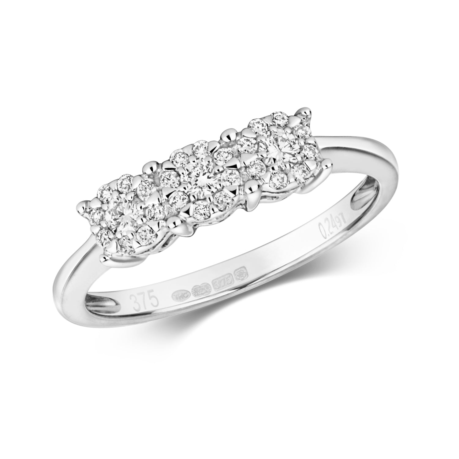 DIAMOND BRILLIANT SET TRILOGY RING IN 9CT WHITE GOLD