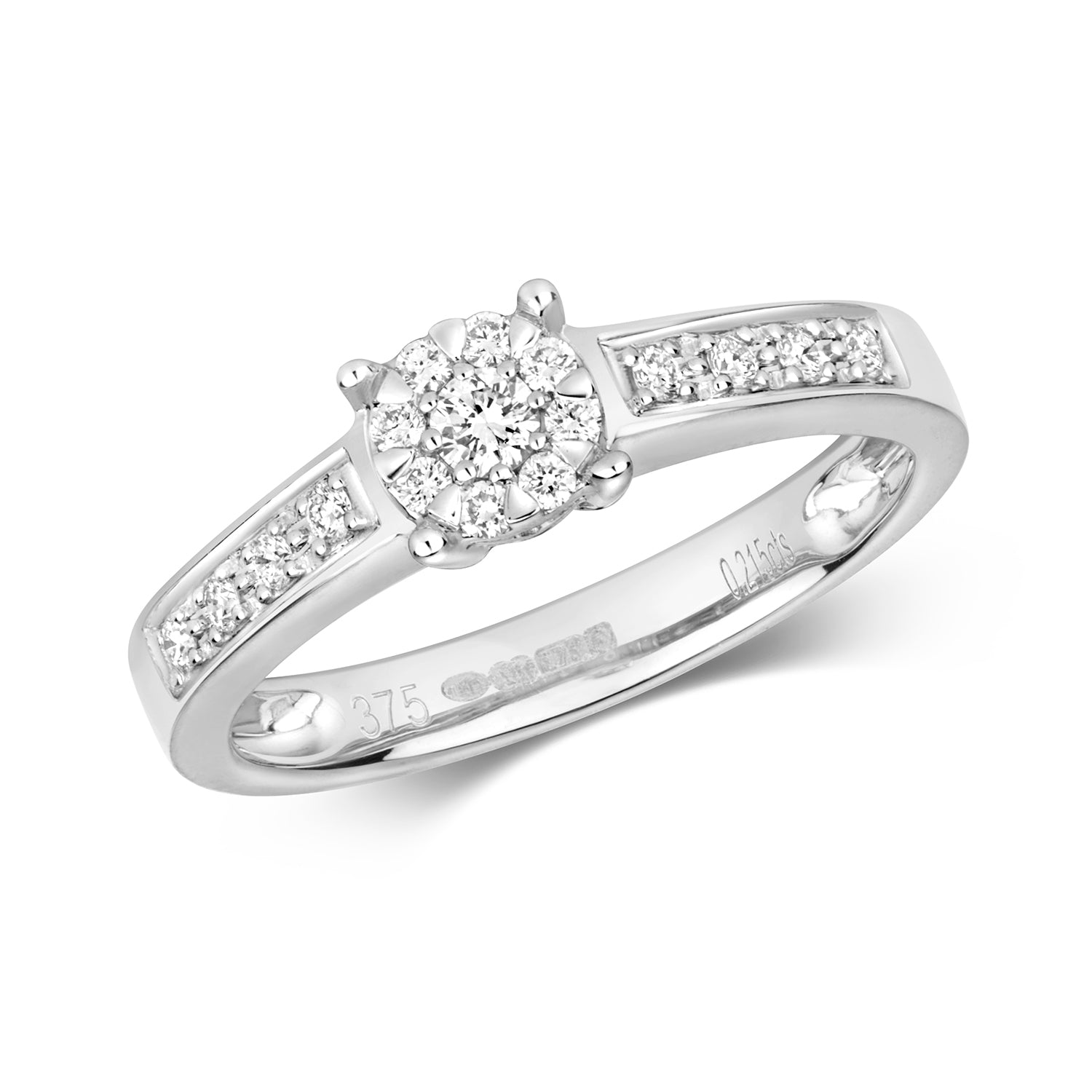 DIAMOND BRILLIANT SET ENGAGEMENT RING IN 9CT WHITE GOLD