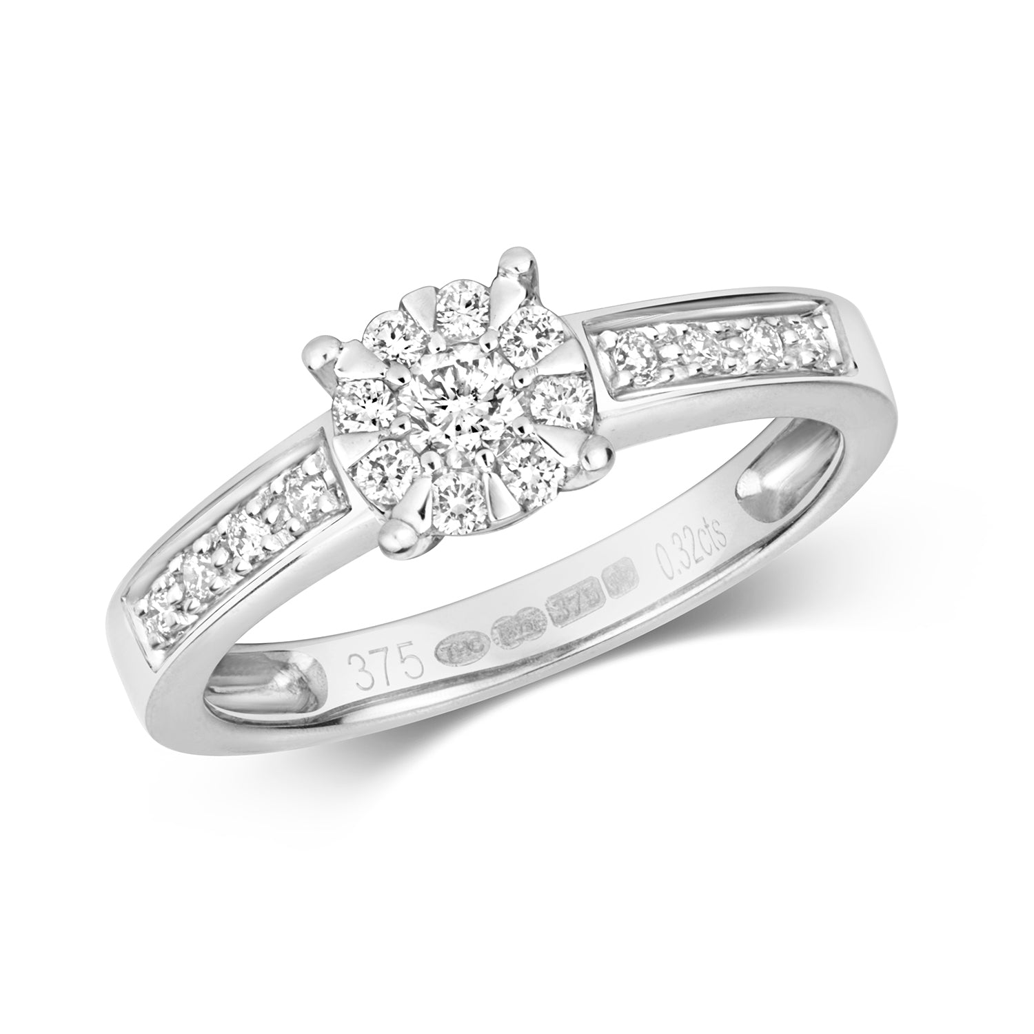 DIAMOND BRILLIANT SET ENGAGEMENT RING IN 9CT WHITE GOLD