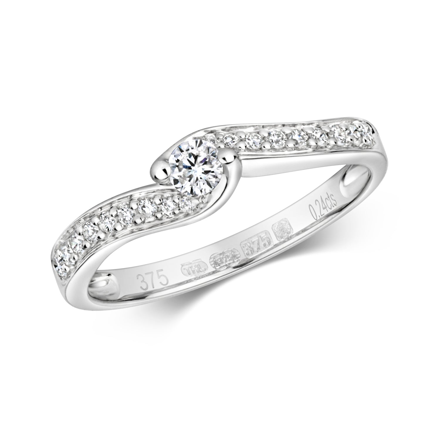DIAMOND SOLITAIRE TWIST RING IN 9CT WHITE GOLD