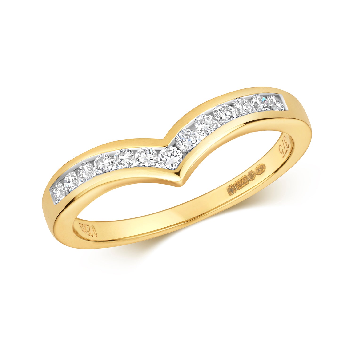 DIAMOND CHANEL SET WISHBONE RING IN 9CT GOLD