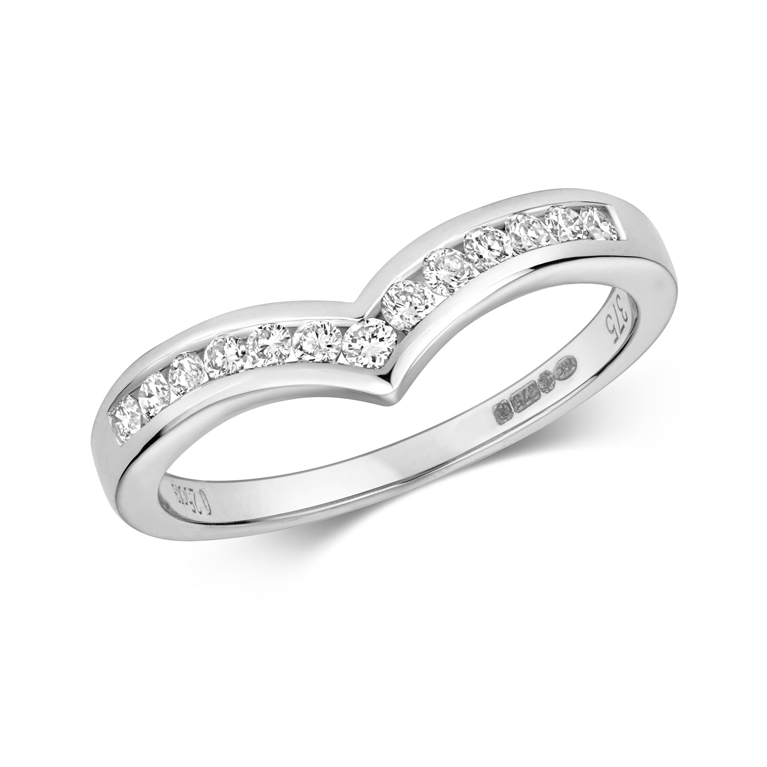 DIAMOND CHANEL SET WISHBONE RING IN 9CT WHITE GOLD